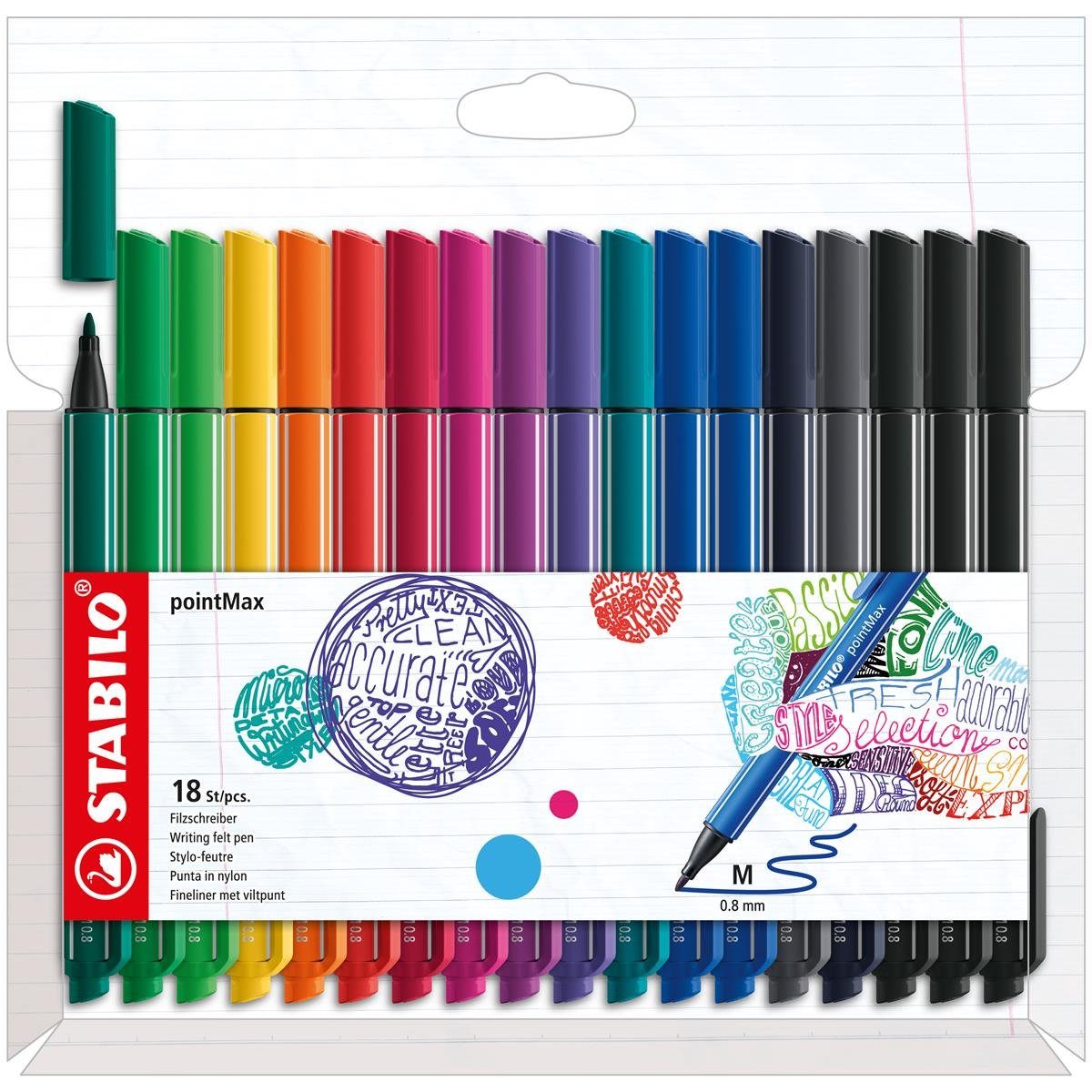 Faserstift STABILO pointMax Filzstift - 0,8 mm - 18er Set