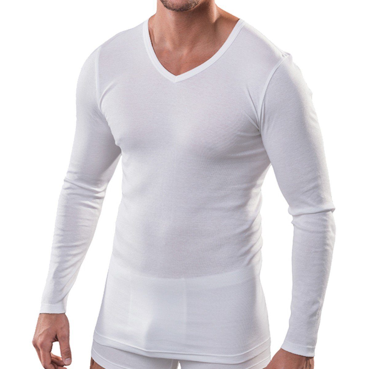 HERMKO Unterziehshirt 164680 Herren langarm Shirt mit V-Ausschnitt aus Baumwolle / Modal