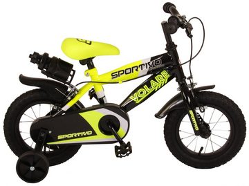 TPFSports Kinderfahrrad Volare Sportivo 12 Zoll mit 2x Handbremse, 1 Gang, (Jungs Fahrrad - Rutschfeste Sicherheitsgriffe), 12 Zoll mit Stützräder und Getränkehalter - Neon Gelb