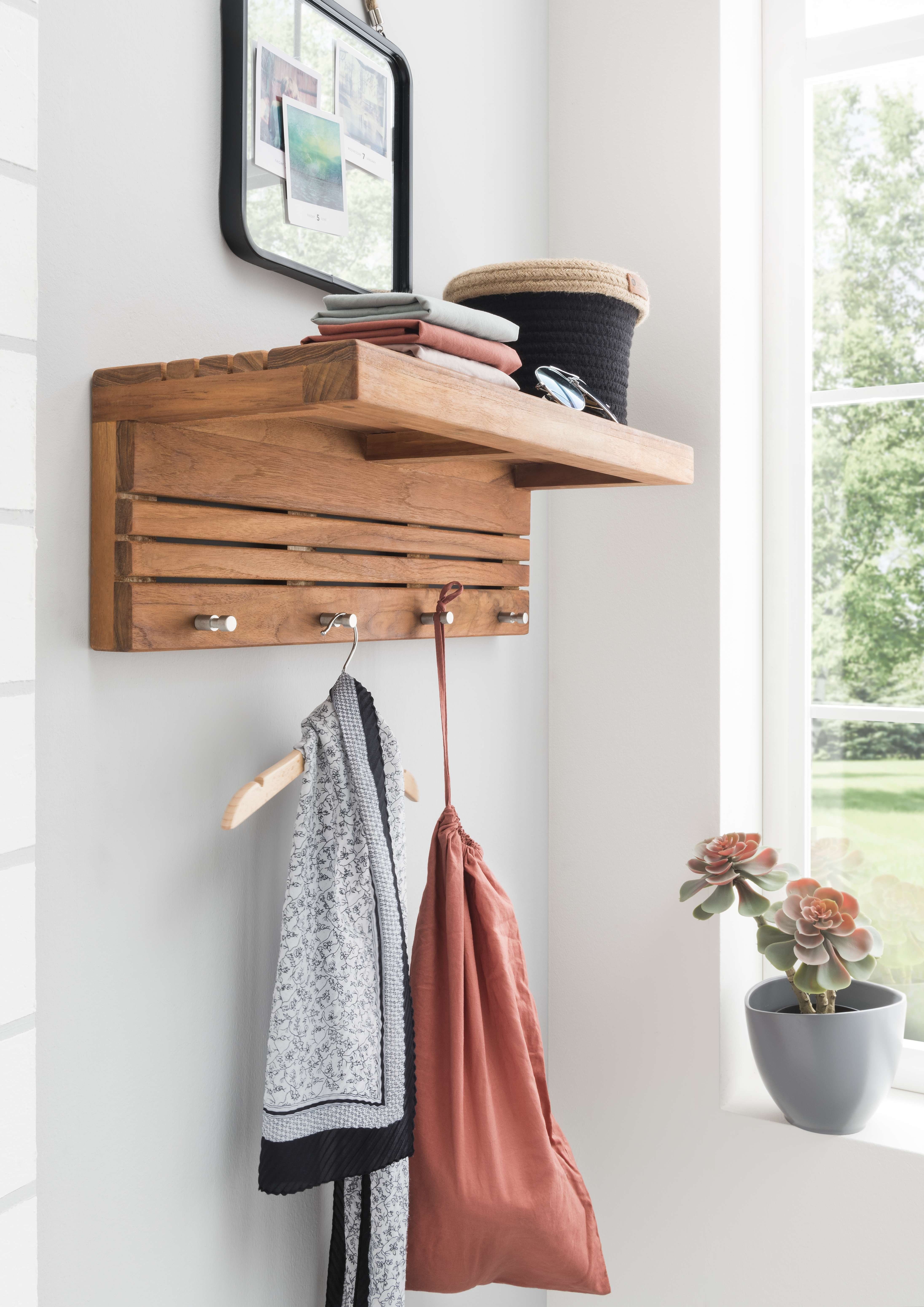 Destiny Ablageelement SPA & LIVING, 1-tlg., Wandregal mit Haken, Garderobe 61,5x23x20,5 cm, Teak