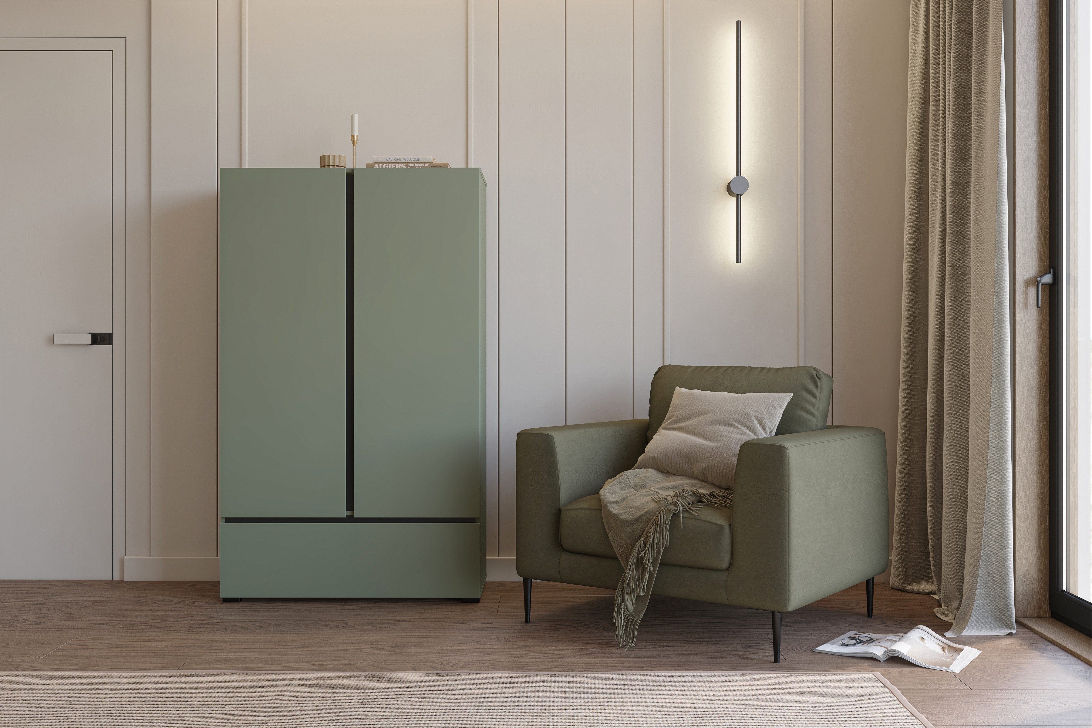 OTTO home Wäscheschrank Cross, moderner griffloser Kleiderschrank Mehrzweckschrank, Drehtürenschrank mit 1 Schublade, 3 Farben verfügbar – Bild 5 von 5