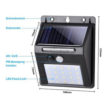 Salcar LED Solarleuchte Solarlampen für Außen mit Bewegungsmelder 3 Modi Wasserdicht, Wasserdichte Solar Aussenleuchte, Wandleuchte für Garte - 2 Stück