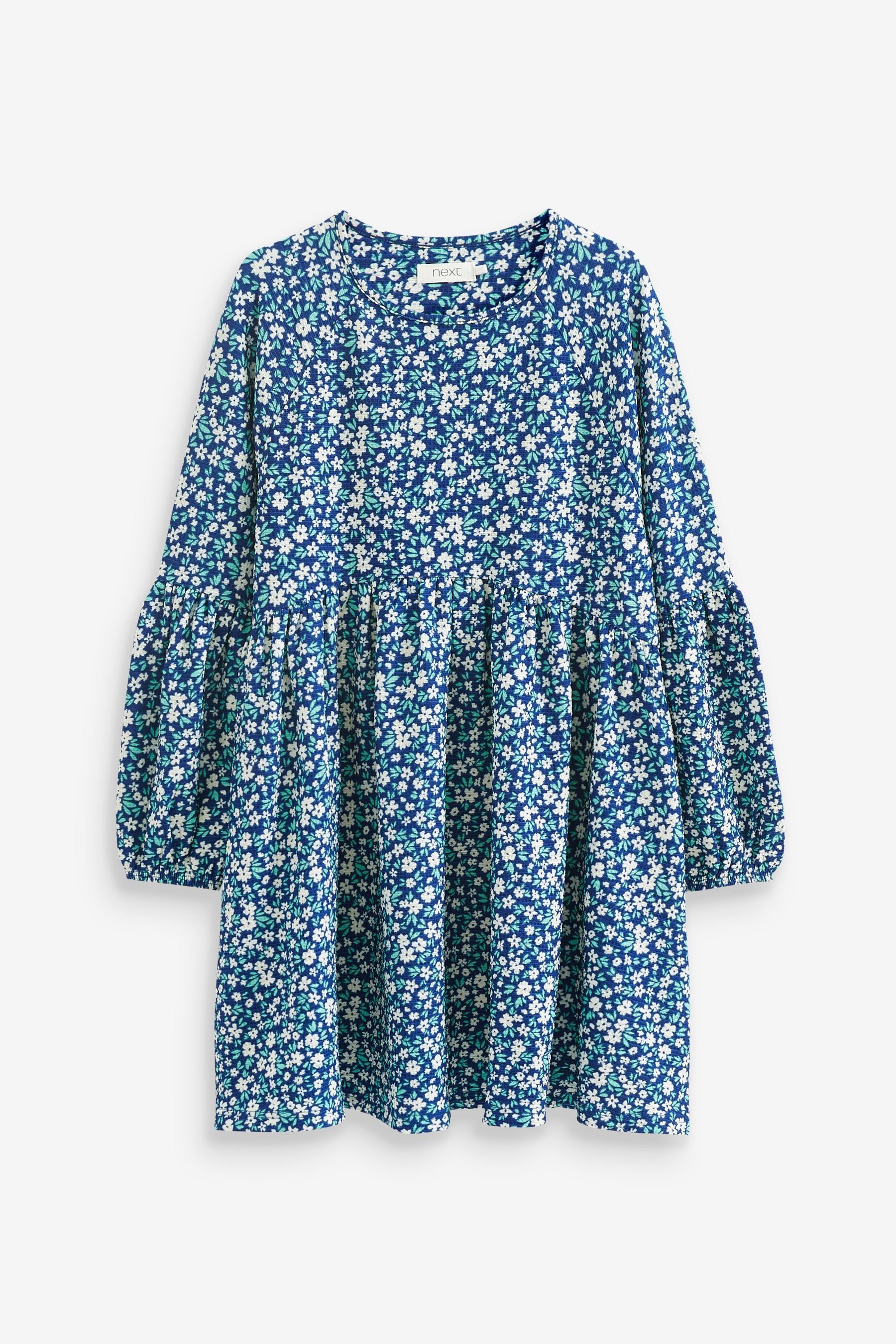 Next Jerseykleid Langärmeliges Kleid Blue (1-tlg) Floral
