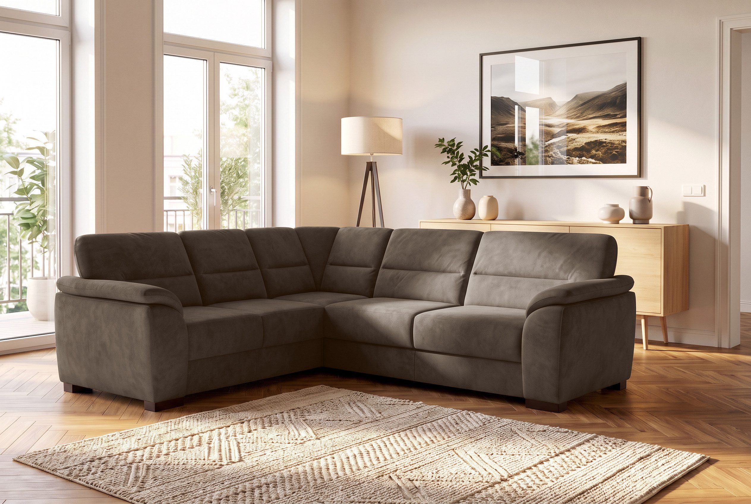 sit&more Ecksofa Montego L-Form, B: 256 cm, große Stoffauswahl, Komfortsitzhöhe 46 cm, optional Schlaffunktion und Schubkasten mit Stauraum