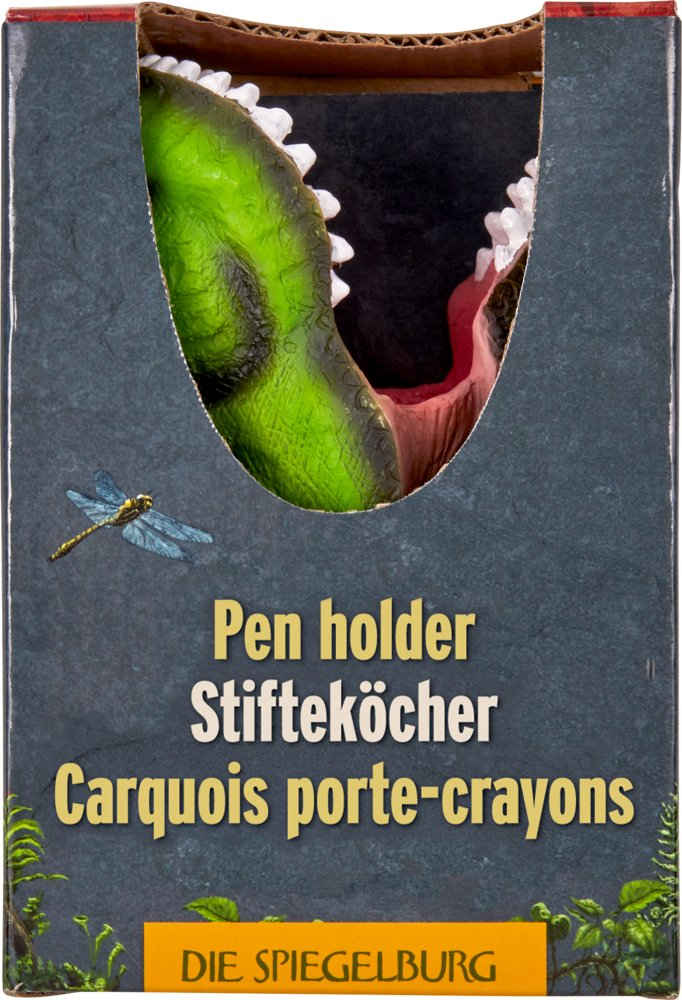 COPPENRATH DIE SPIEGELBURG Aufbewahrungsbox Stifteköcher T-Rex World Dino Dinosaurier grün Kinder unbefüllt (Set, 1 St., 1), geöffnetes Dinomaul als Stifteköcher