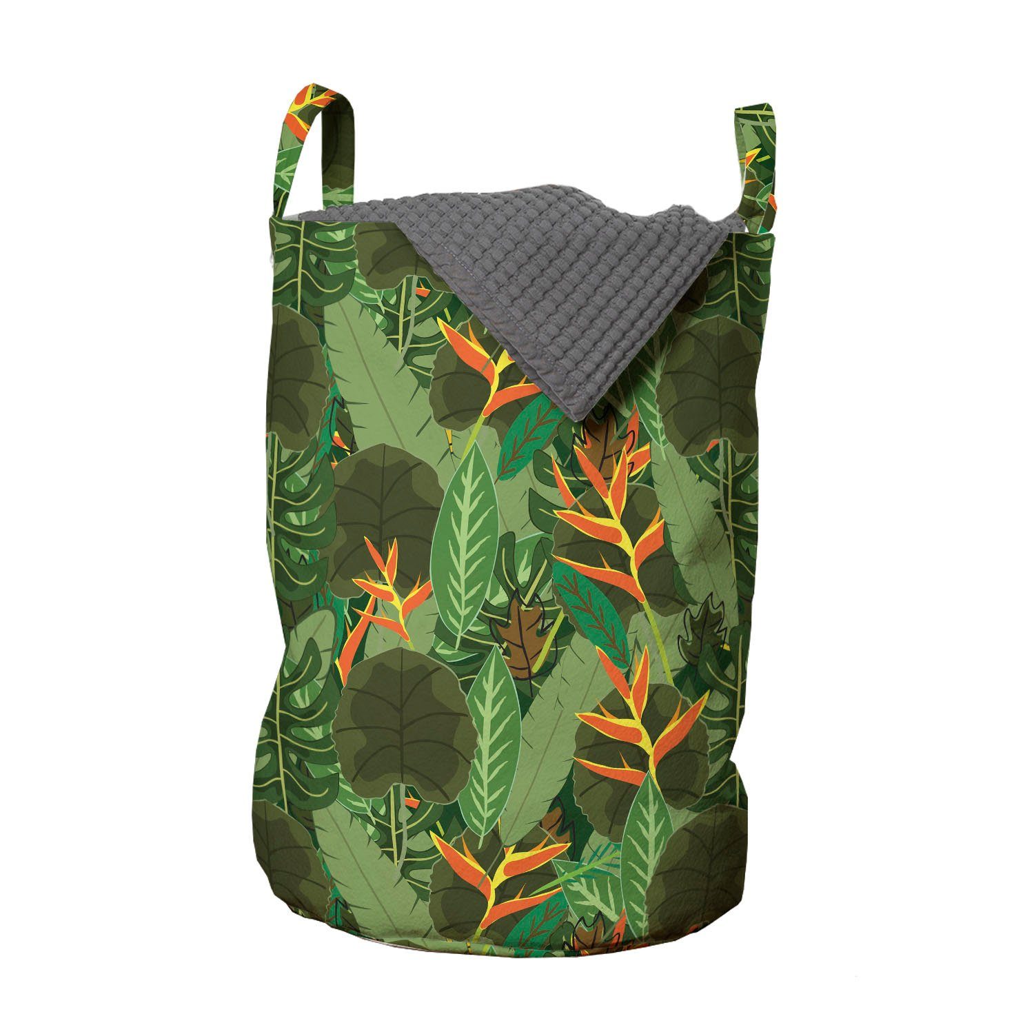 Abakuhaus Wäschesäckchen Wäschekorb mit Griffen Kordelzugverschluss für Waschsalons, Botanisch Tropische Blätter Wald | Wäschesäcke
