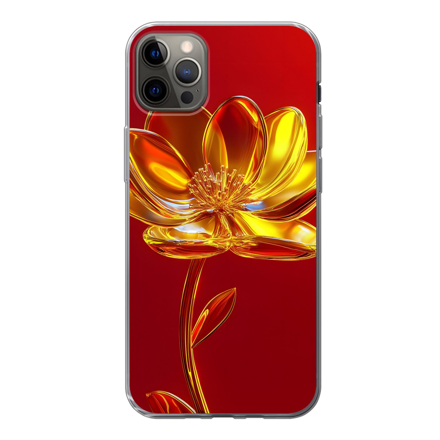 MuchoWow Handyhülle für Apple iPhone 12 Pro Max Blume - Gold - Gläser, Smartphone-Bumper, Print, Handy Schutzhülle Dünn