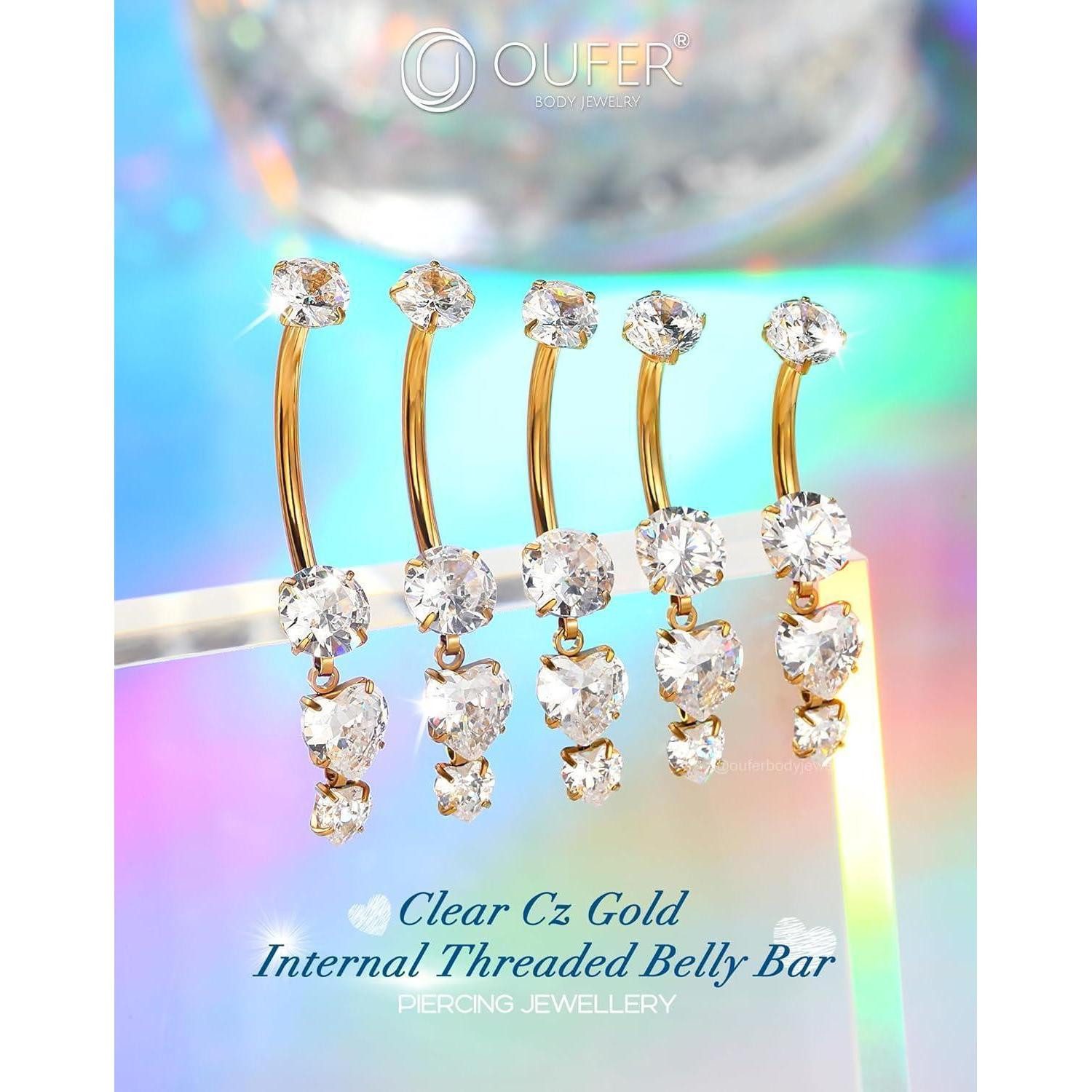 LuxusKollektion Bauchnabelpiercing Bauchnabelpiercing Gold Titan G23 Herz CZ Bauchnabelring 14G 14mm