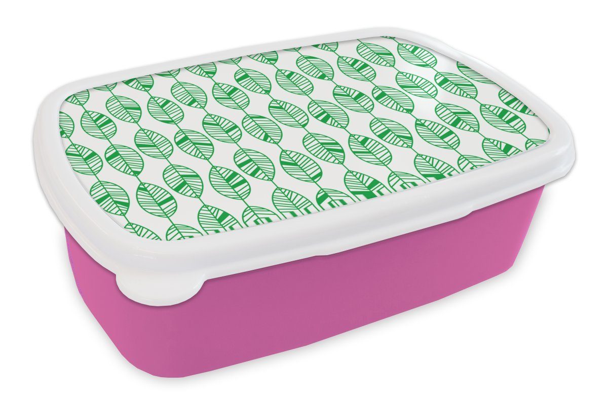MuchoWow Lunchbox Muster - Blatt - Grün, Kunststoff, (2-tlg), Brotbox für Erwachsene, Brotdose Kinder, Snackbox, Mädchen, Kunststoff rosa