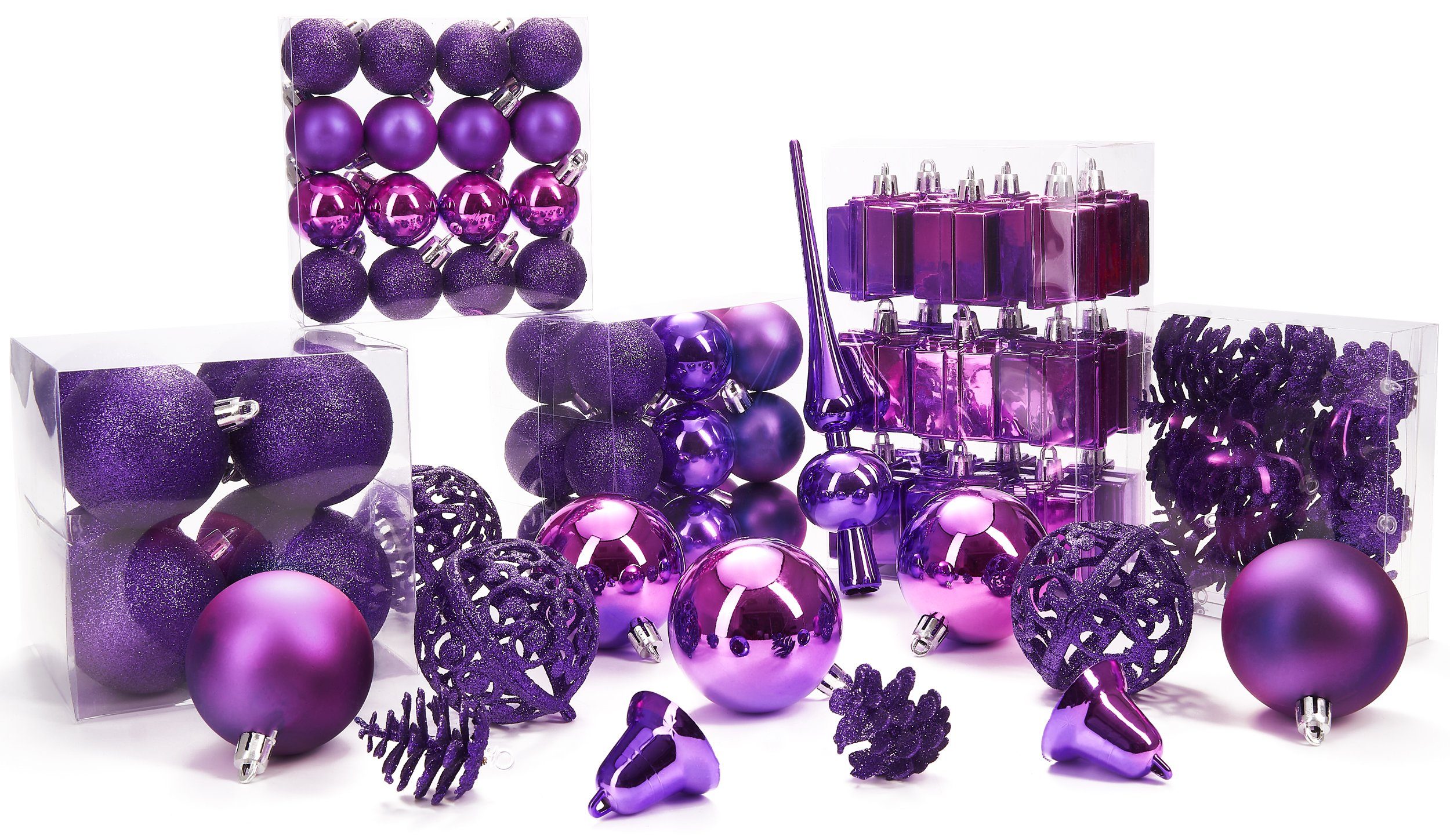 BRUBAKER Weihnachtsbaumkugel 101-teiliges Weihnachtskugel-Set mit Baumspitze, Christbaumschmuck aus Kunststoff, Weihnachtsdekoration edel und robust