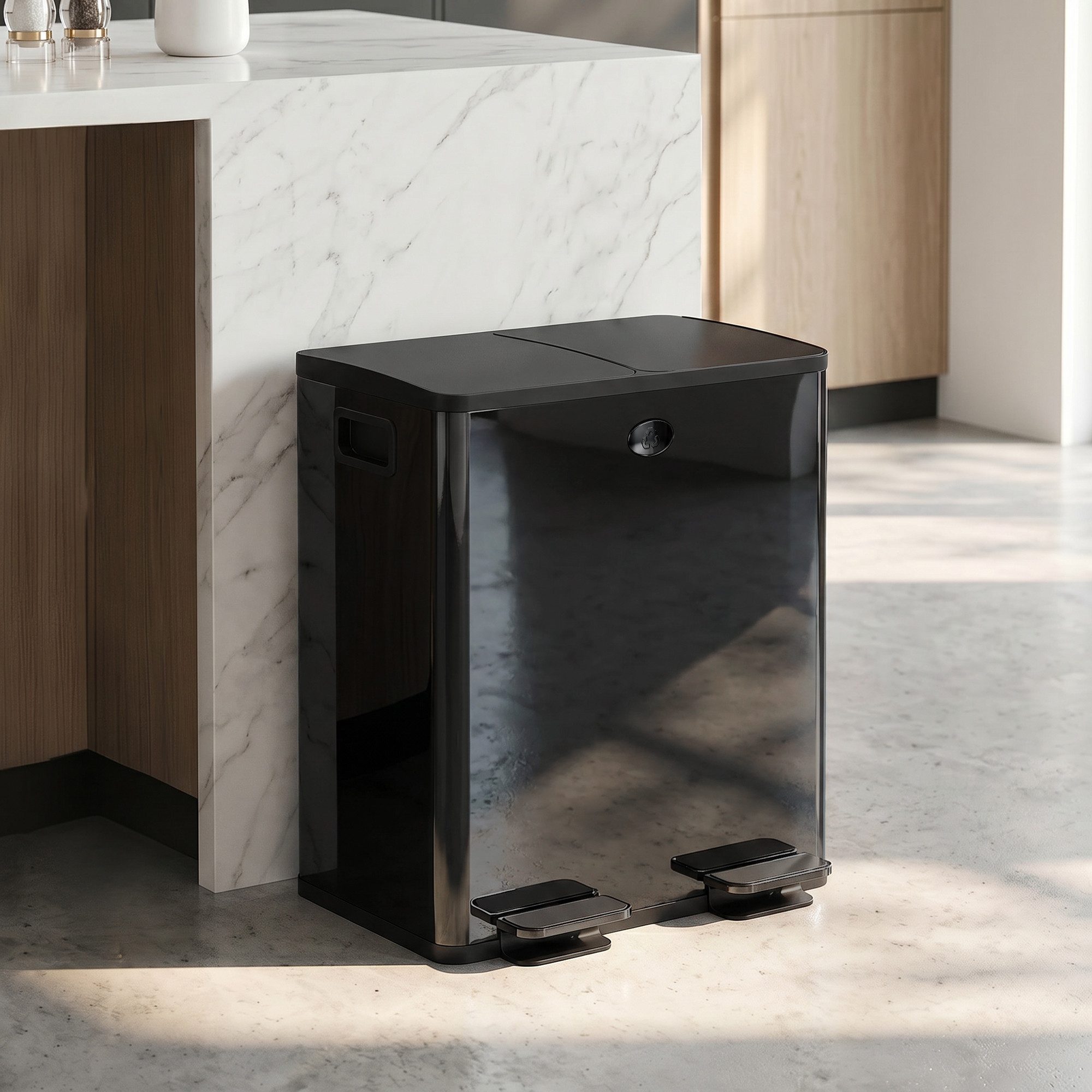 HOMCOM Mülltrennsystem Mülleimer 20L Abfalleimer aus Edelstahl mit Softclose Deckel, für Wohnung, Schwarz