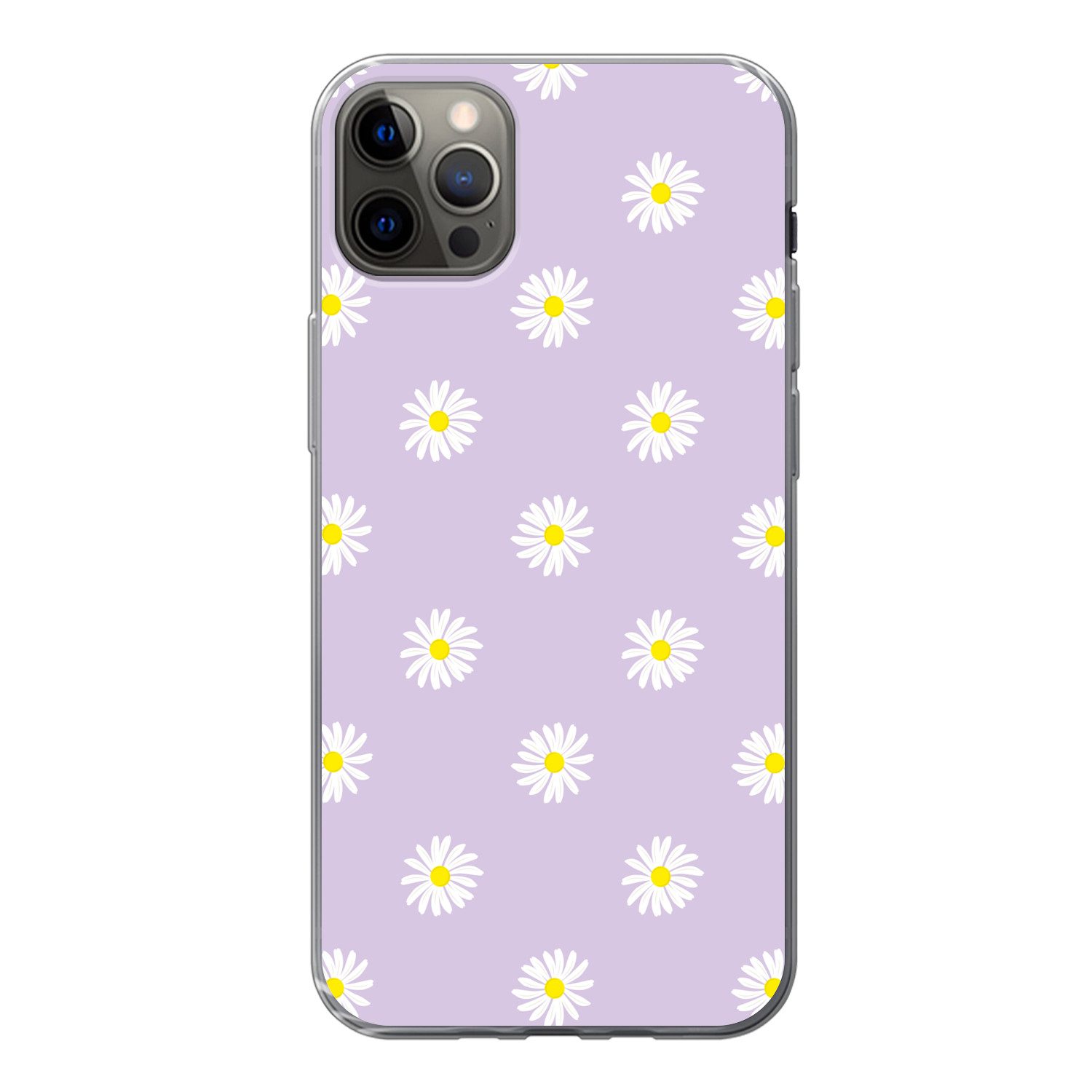 MuchoWow Handyhülle für Apple iPhone 13 Pro Max Gänseblümchen - Pastell - Weiß - Lila - Bl, Smartphone-Bumper, Print, Handy Schutzhülle Dünn