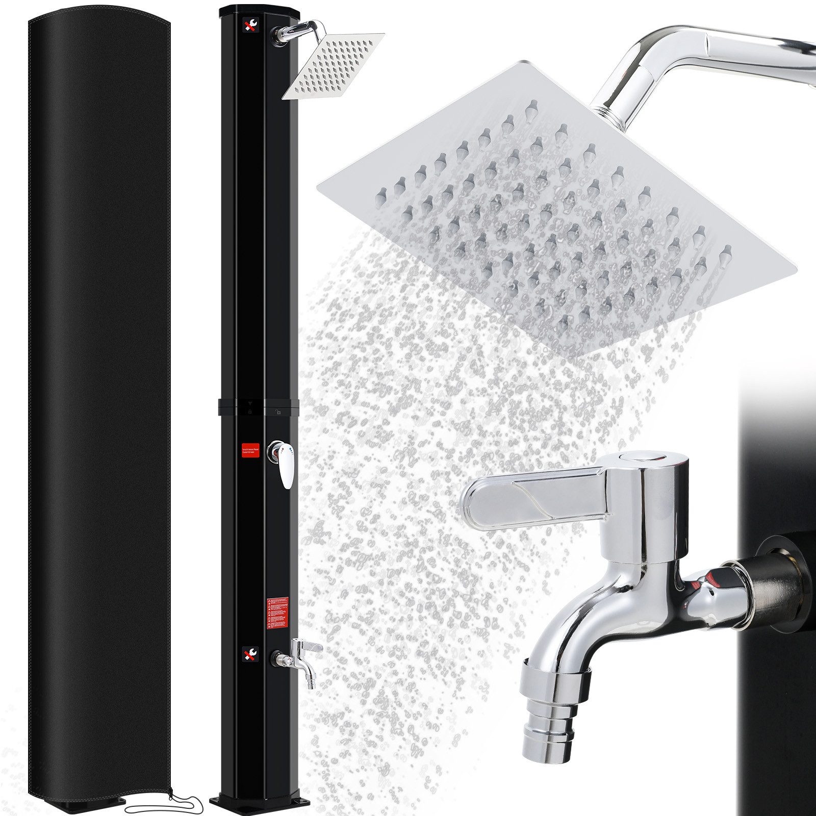 TLGREEN Solardusche Gartendusche ohne Strom mit 360° Oberkopf-Duschkopf & 210D Schutzhülle (35L Pooldusche Campingdusche bis 60°C warmes Wasser, mit unabhängigem Wasserhahn & Gartenschlauch-Anschluss), (ohne Handbrause)