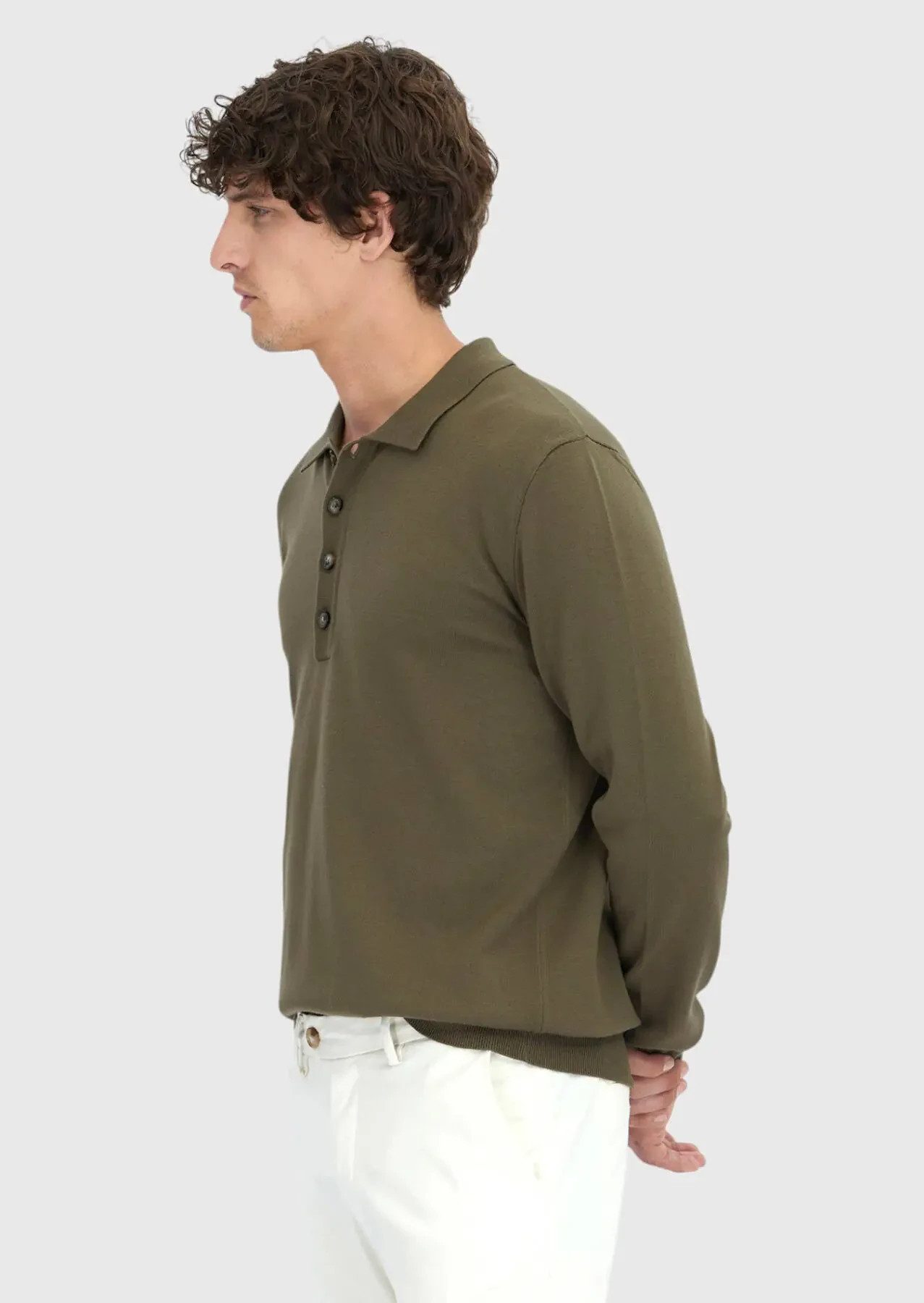 RAMSEY Longpullover Khakifarbenes Strick-Sweatshirt