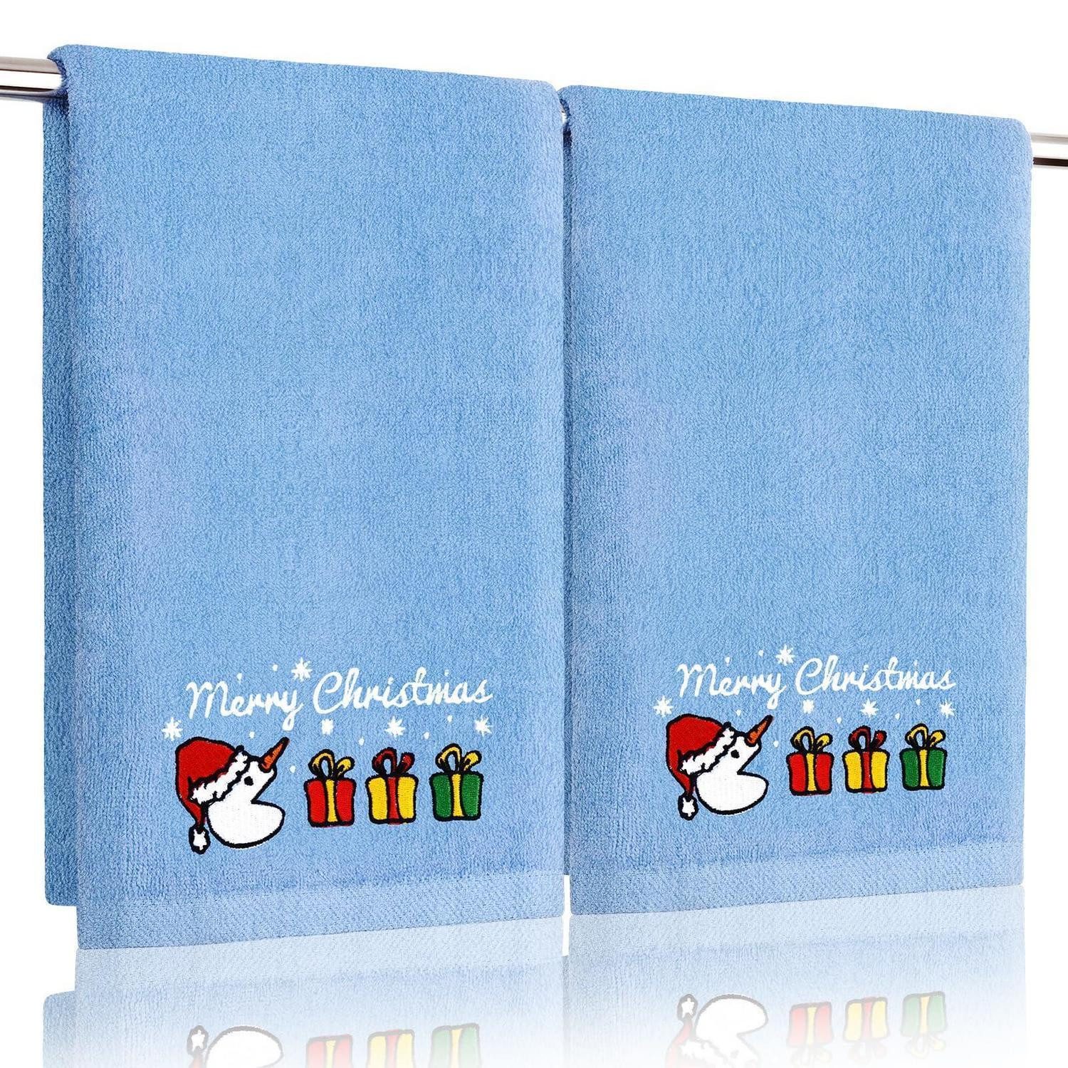 LuxusKollektion Geschirrtuch Küchentuch 2er-Set Schneemann Weihnachten Blau, (2-tlg)