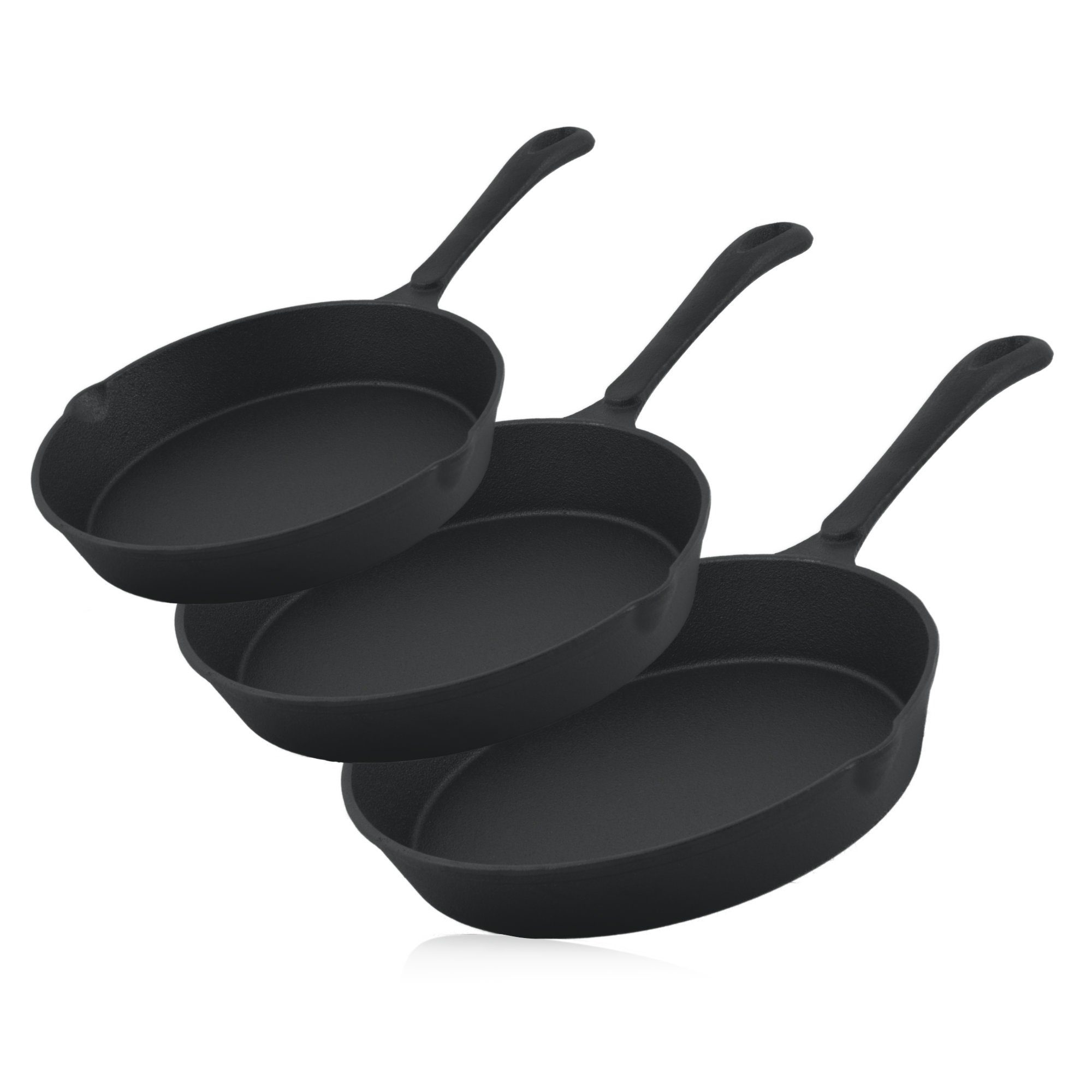 Grillpfanne Gusseisen Brat und Steak Pfannen Set, Ø 16 cm, Ø 20 cm, Ø 24 cm