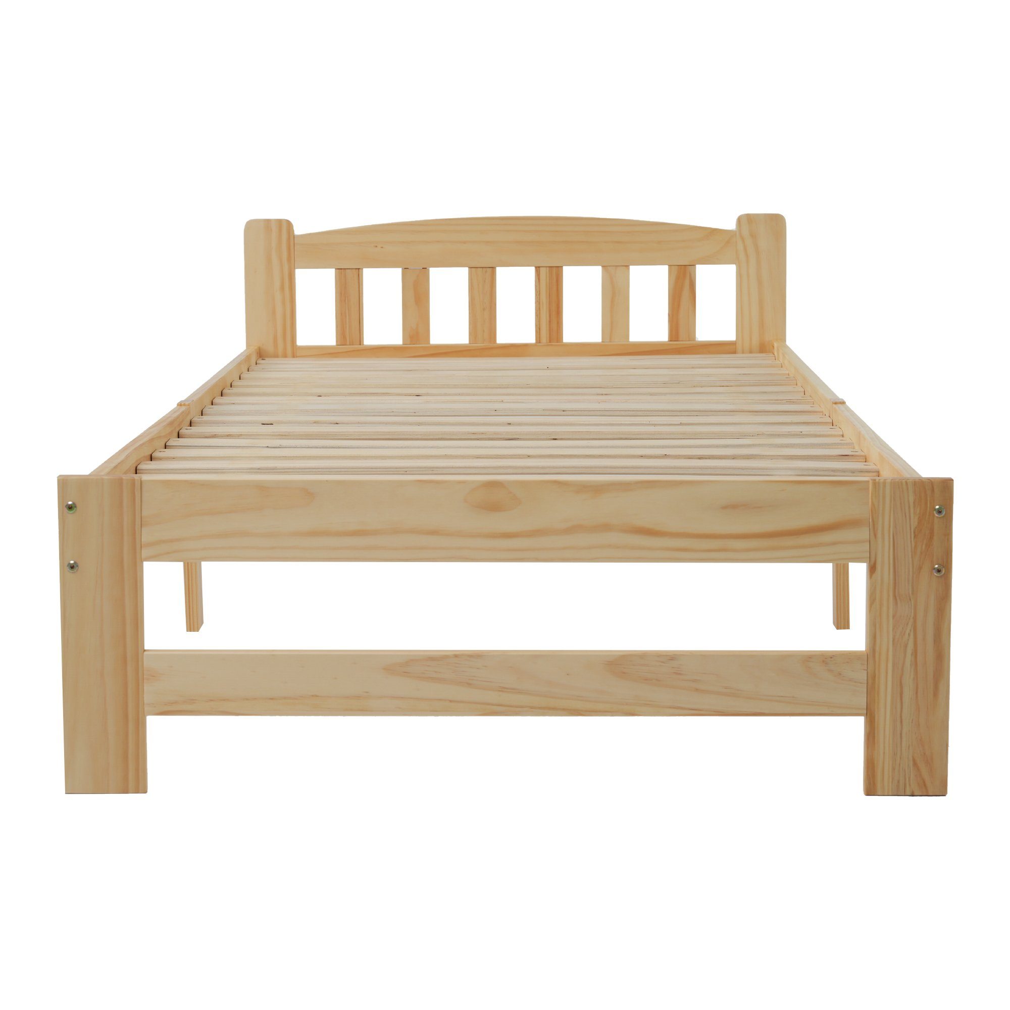 Massivholzbett (Futonbett), Einzelbett mit Kopfteil und Lattenrost, 90x200 cm