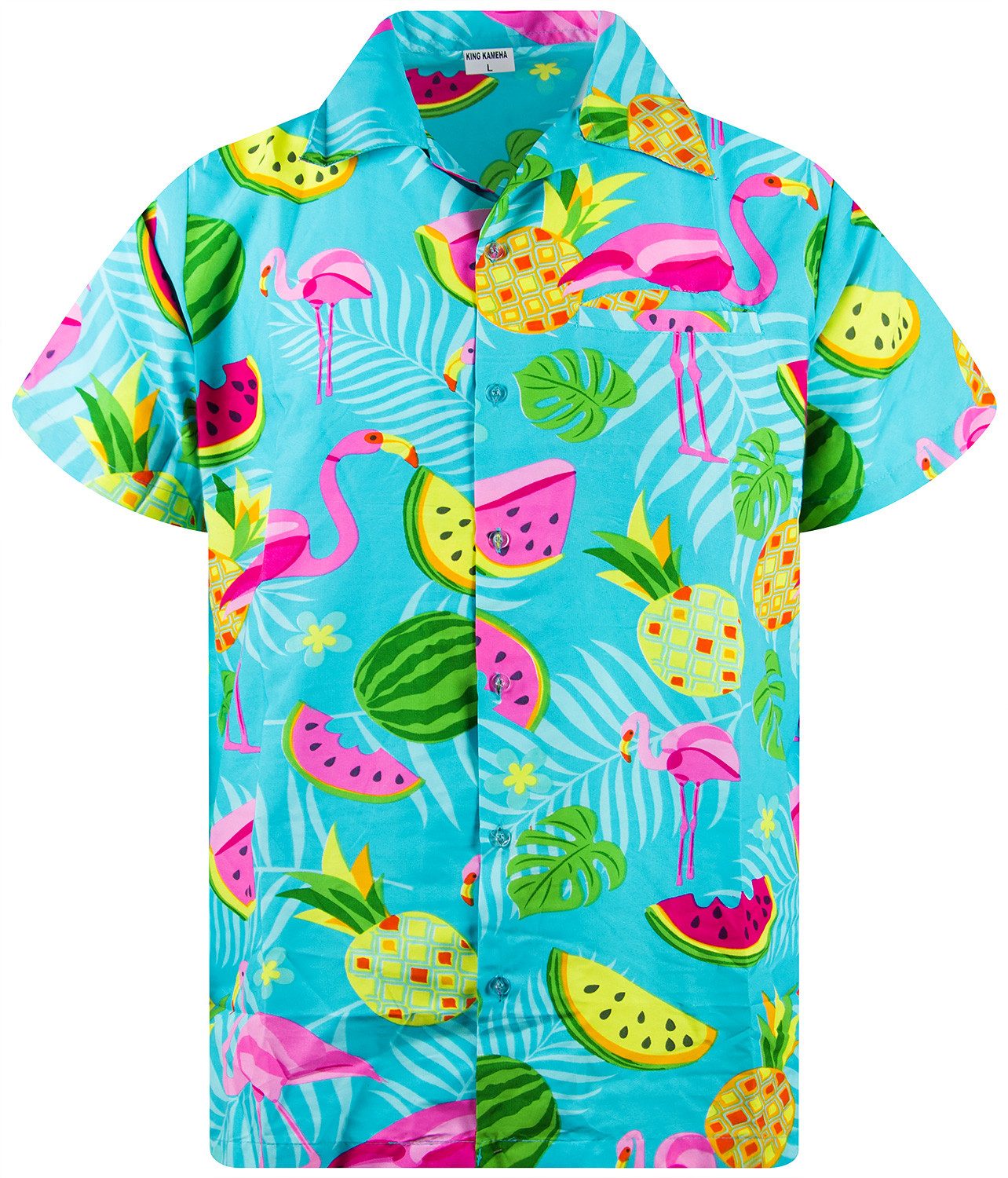 King Kameha Hawaiihemd Flamingo Melone Funky Hawaii-Hemd Kurzarm Front-Tasc günstig online kaufen