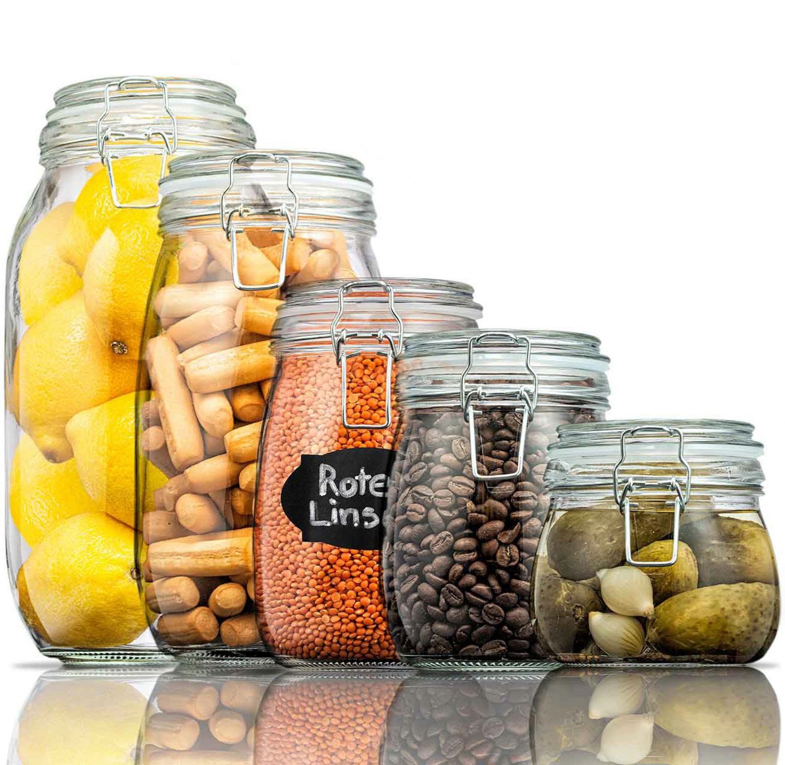 Dimono Einmachglas Einmachglas Set 5er–Vorratsgläser mit Bügelverschluss&Borosilikatglas, Glas, (5er Set, Bügelgläser), Einweck-Gläser