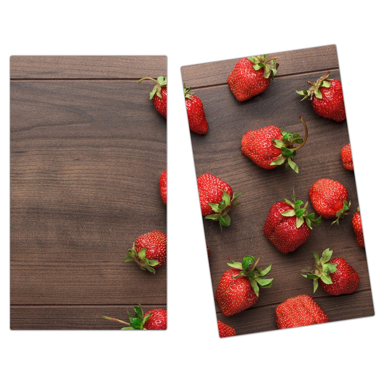 Primedeco Herd-Abdeckplatte Herdabdeckplatte Spritzschutz aus Glas Erdbeeren auf Holztisch, Glas, (2 tlg)