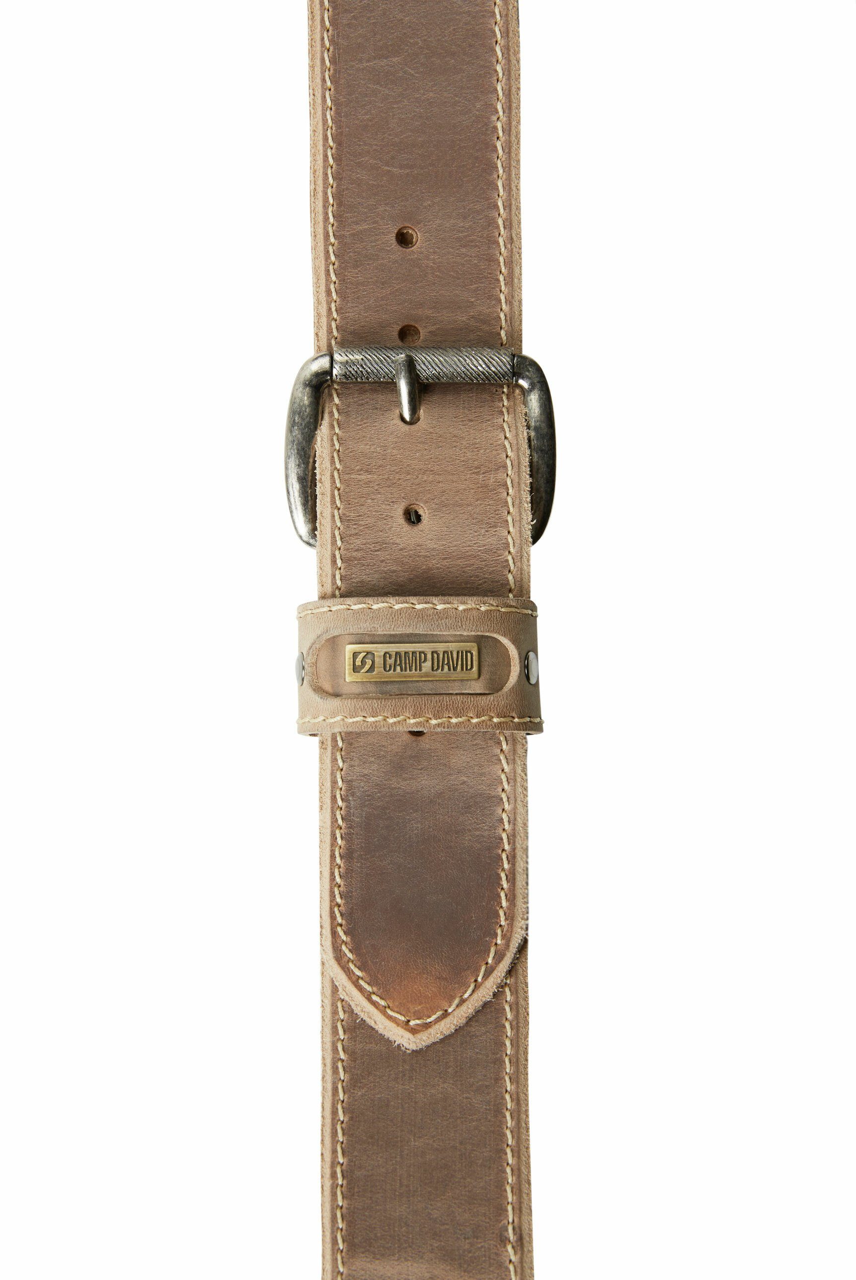 CAMP DAVID Ledergürtel mit Logo-Plakette