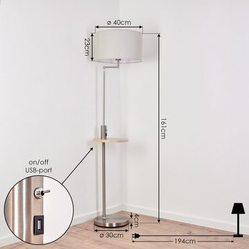 hofstein Stehlampe »Miniato« Stehlampe Metall/Stoff, Nickel-matt/Grau/Weiß, USB-Anschluß, ohne Leuchtmittel, E27, Standlampe mit An-/Ausschalter