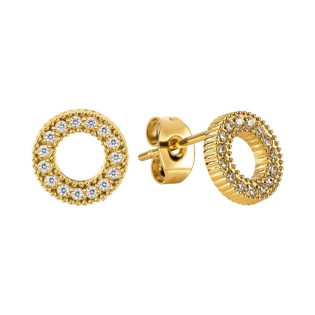Jacques Lemans Paar Ohrstecker S-O250B, für Damen Edelstahl vergoldet mit Zirkonia