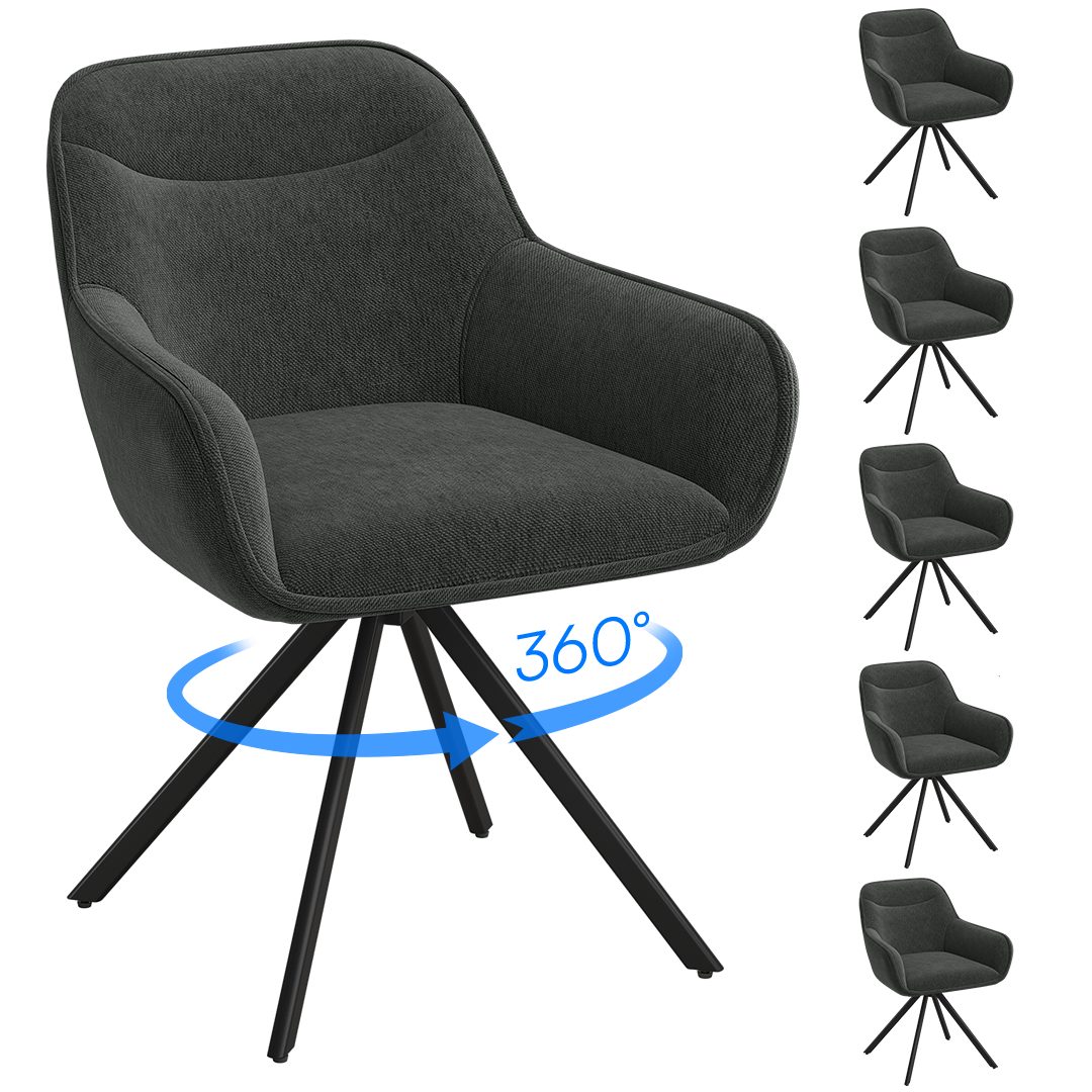 skølm Esszimmerstuhl Thokk Drehstuhl mit Leinenbezug (6er Set, anthrazit, bis 150 kg), Küchenstuhl, höhenverstellbar & drehbar, verfügbar als 2er/4er Set