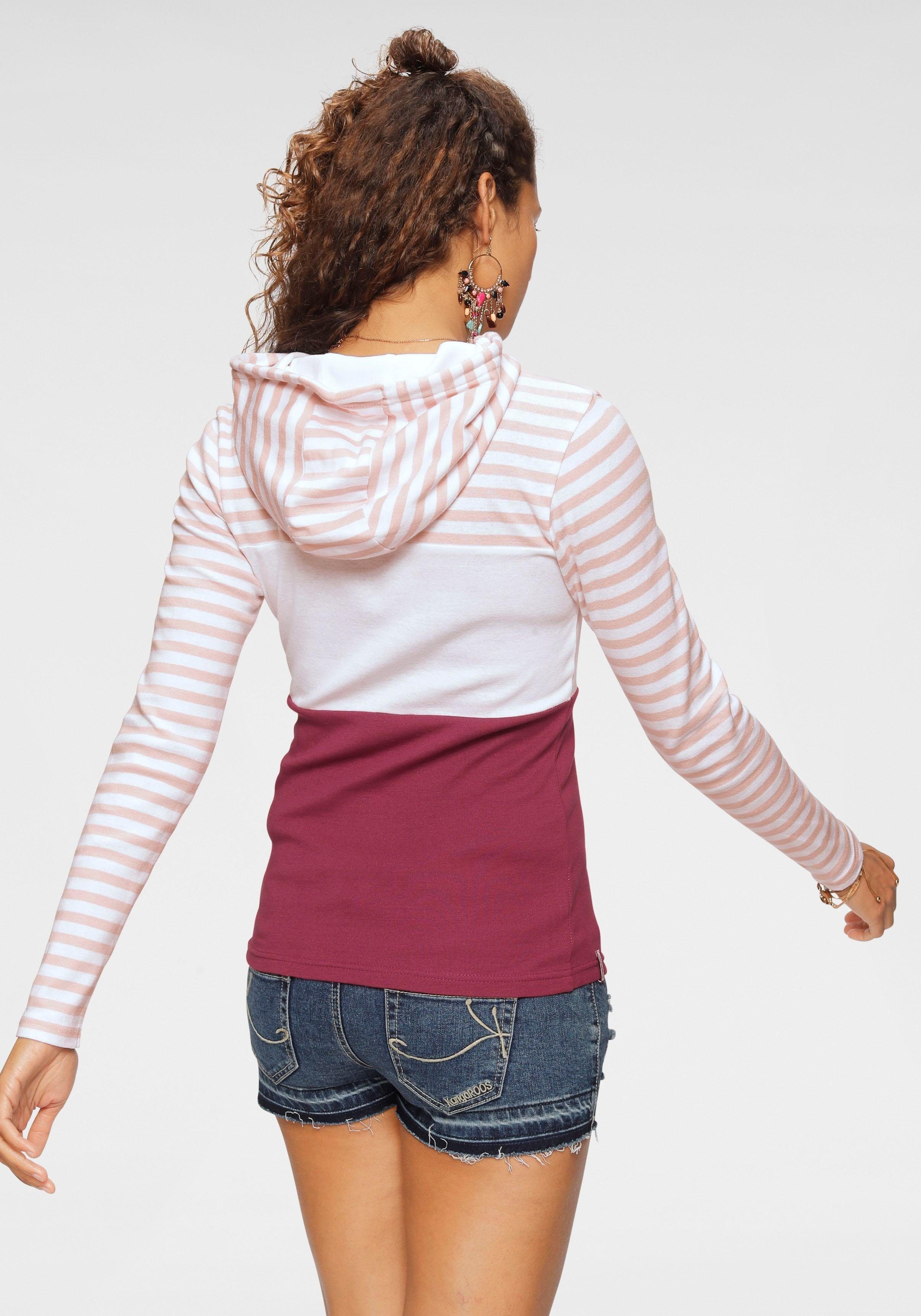 Design KangaROOS in verspielter rosa-weiß-bordeaux mit Kapuzenshirt Ringel-Optik Colorblocking