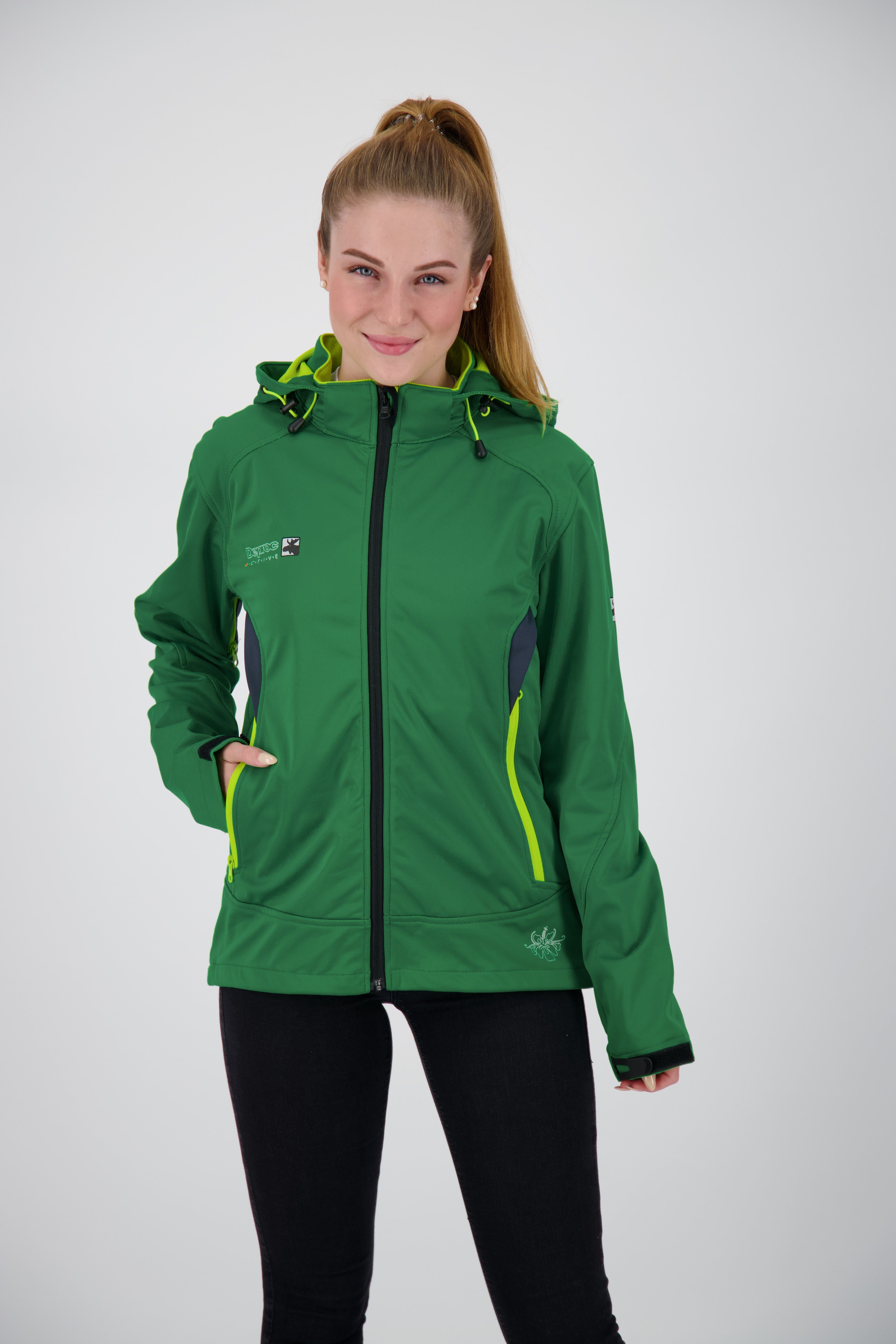 DEPROC Active Softshelljacke Downton Peak WOMEN NEW CS Ventialtionsreißverschlüsse, Auch in Großen Größen erhältlich, mit abnehmbarer Kapuze green