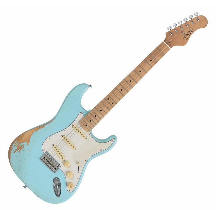 Rocktile E-Gitarre Vinstage ST-RMGN Sky Blue - Relic-Gitarre in Aged-Style 4/4 3x Single Coil Pickup