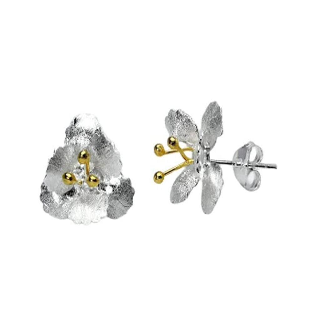 Ohrschmuck (2 aus Ohrring-Set BUNGSA 2-tlg), 925 Silber Ohrstecker (1 zweifarbig Blüte Paar Ohrringe Stück), Damen