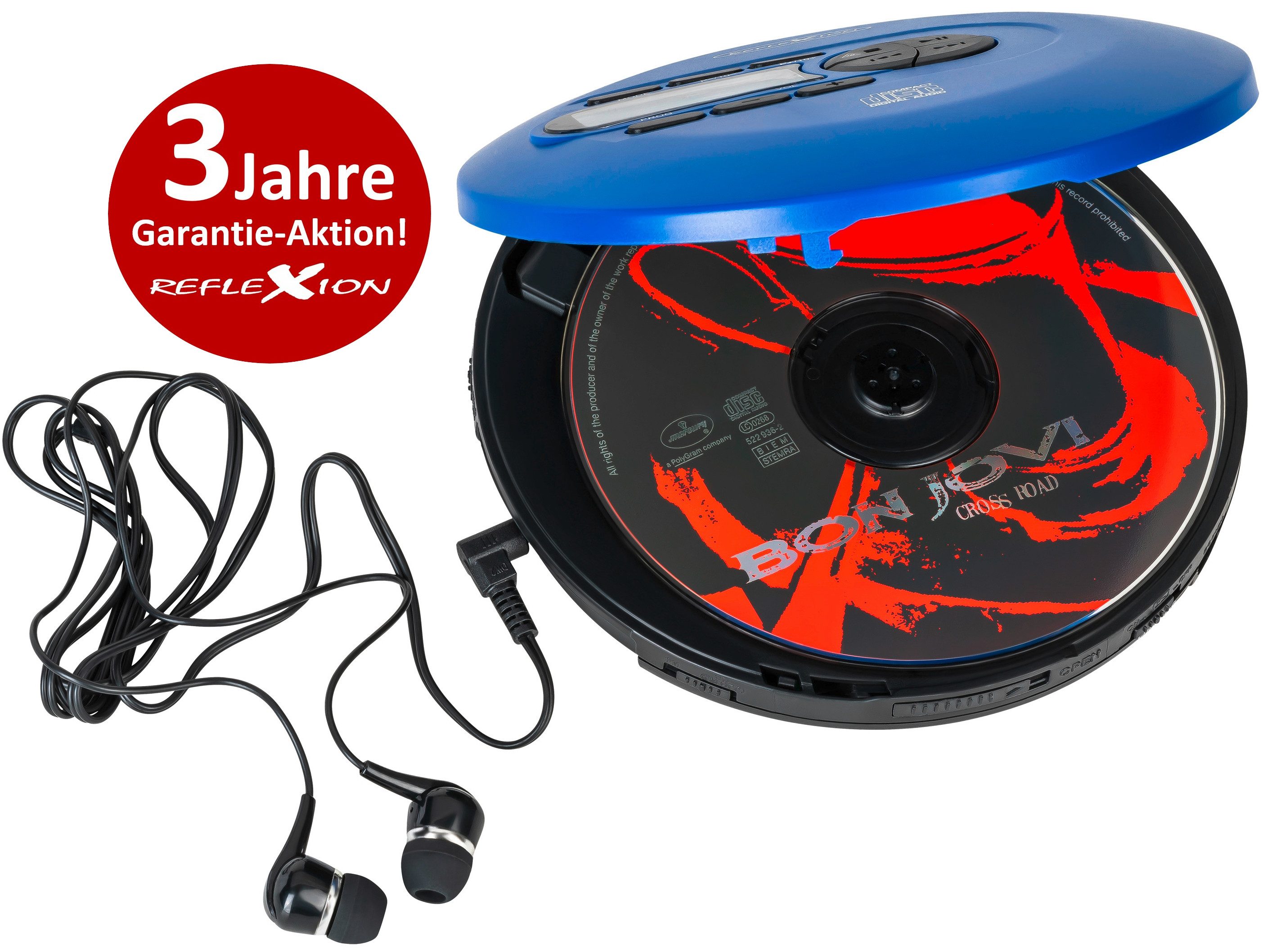 Reflexion PCD520MF Hochwertiger Discman für ein unverwechselbares Hörerlebnis tragbarer CD-Player (PPL-UKW Radio, Antishock-System, Hörbuchfunktion, inkl. Ohrhörer)