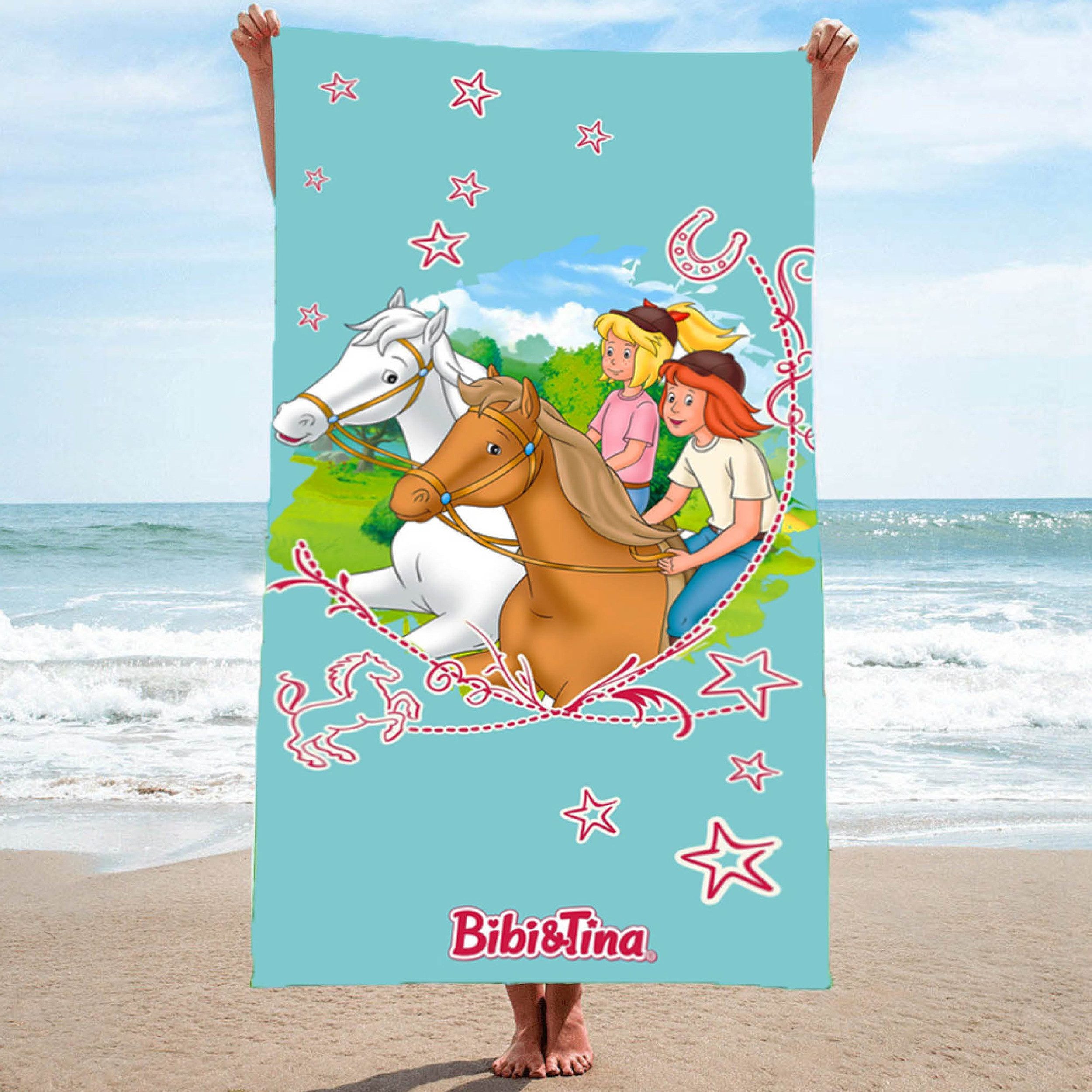 Familando Strandtücher Bibi und Tina mit Pferden türkis Badetuch XL 75x150 günstig online kaufen