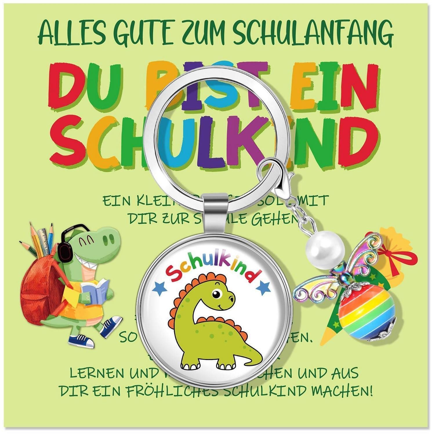 LuxusKollektion Kette mit Anhänger Schultüte Füllung Junge Dino Schutzengel Schlüsselanhänger