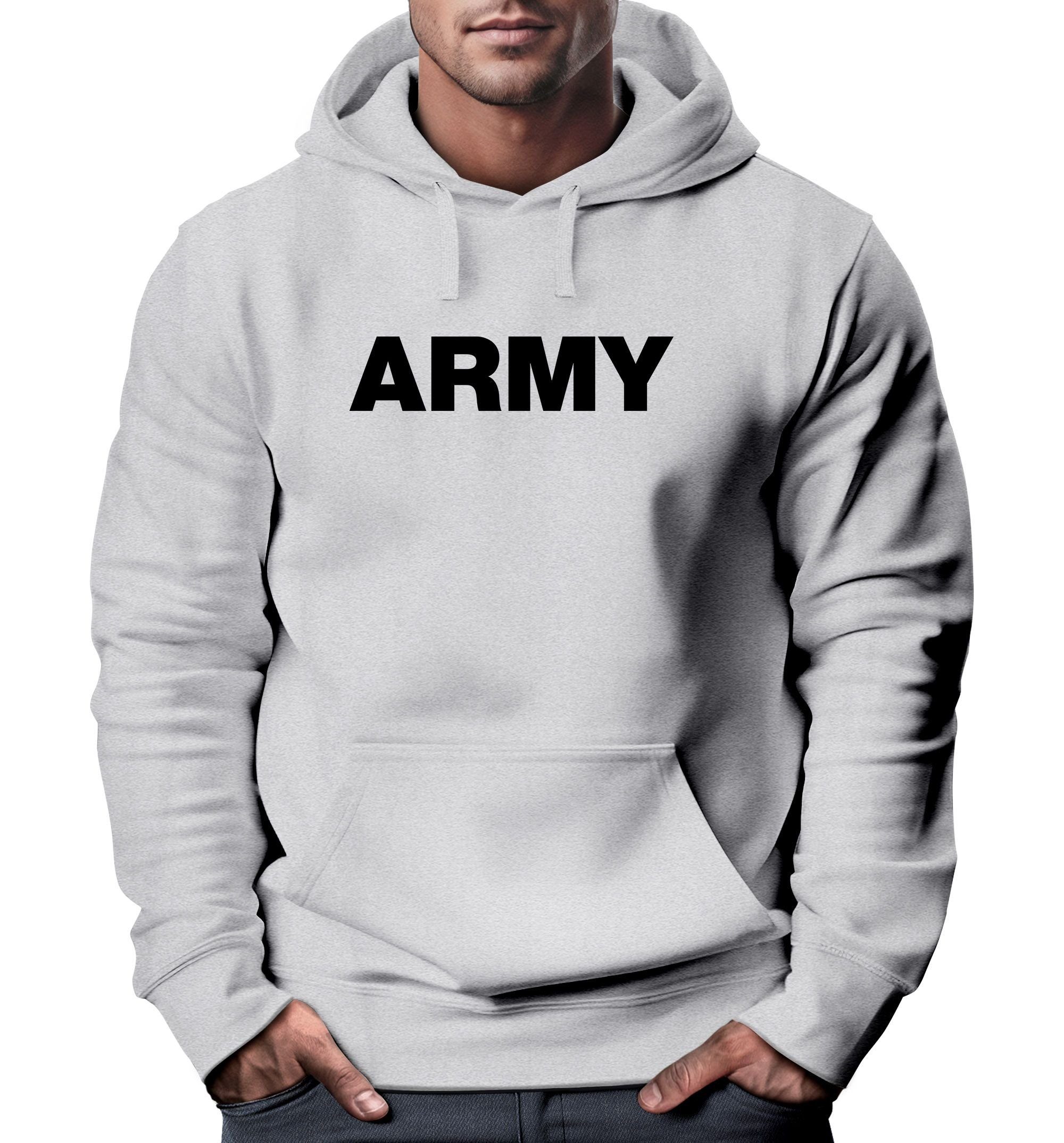 Army Herren Männer Print Kapuzen-Pullover Hoodie Neverless® Aufdruck Neverless grau Hoodie
