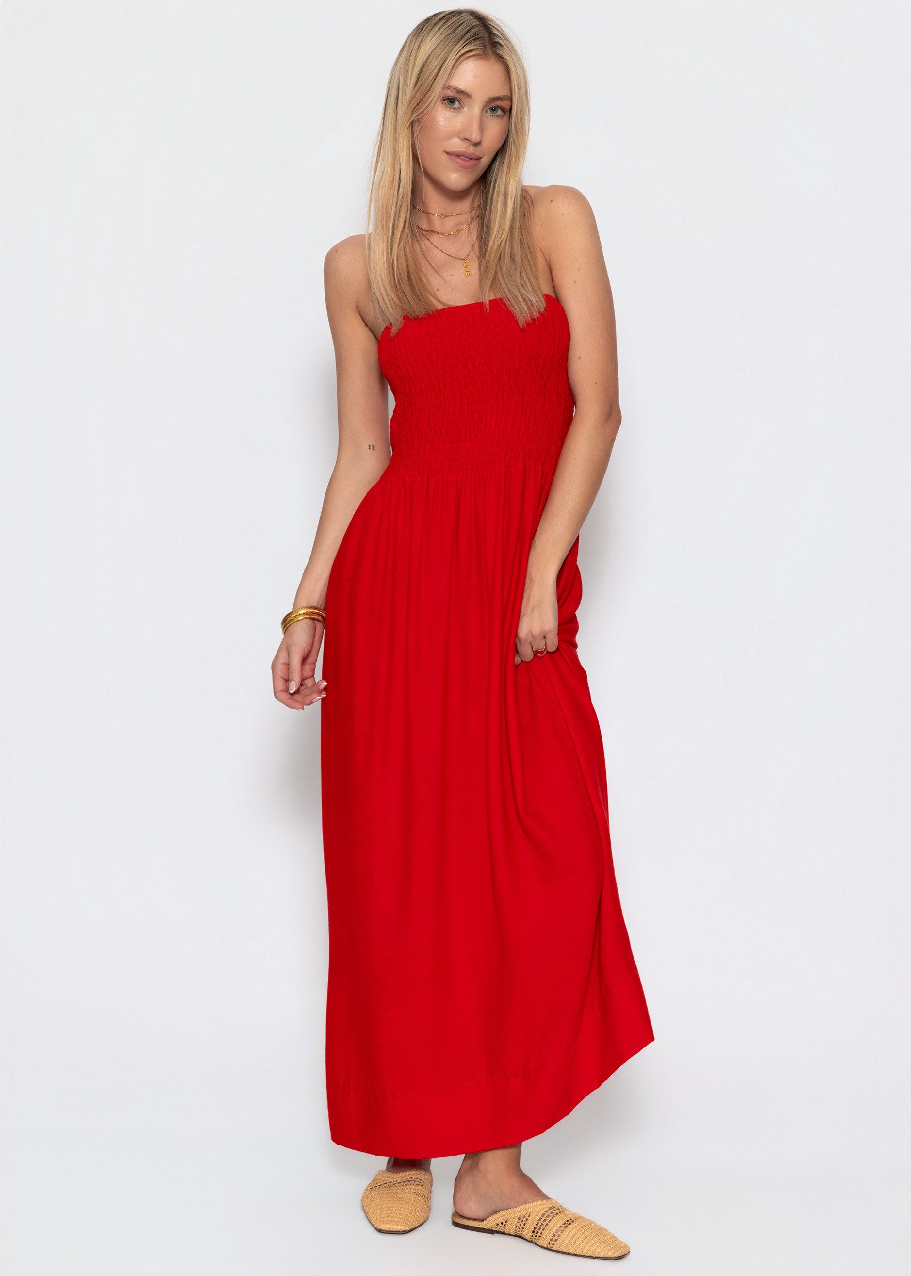 SASSYCLASSY Maxikleid Bandeau Kleid für Damen Elegantes Maxikleid mit elastischem Oberteil und fließendem Rock