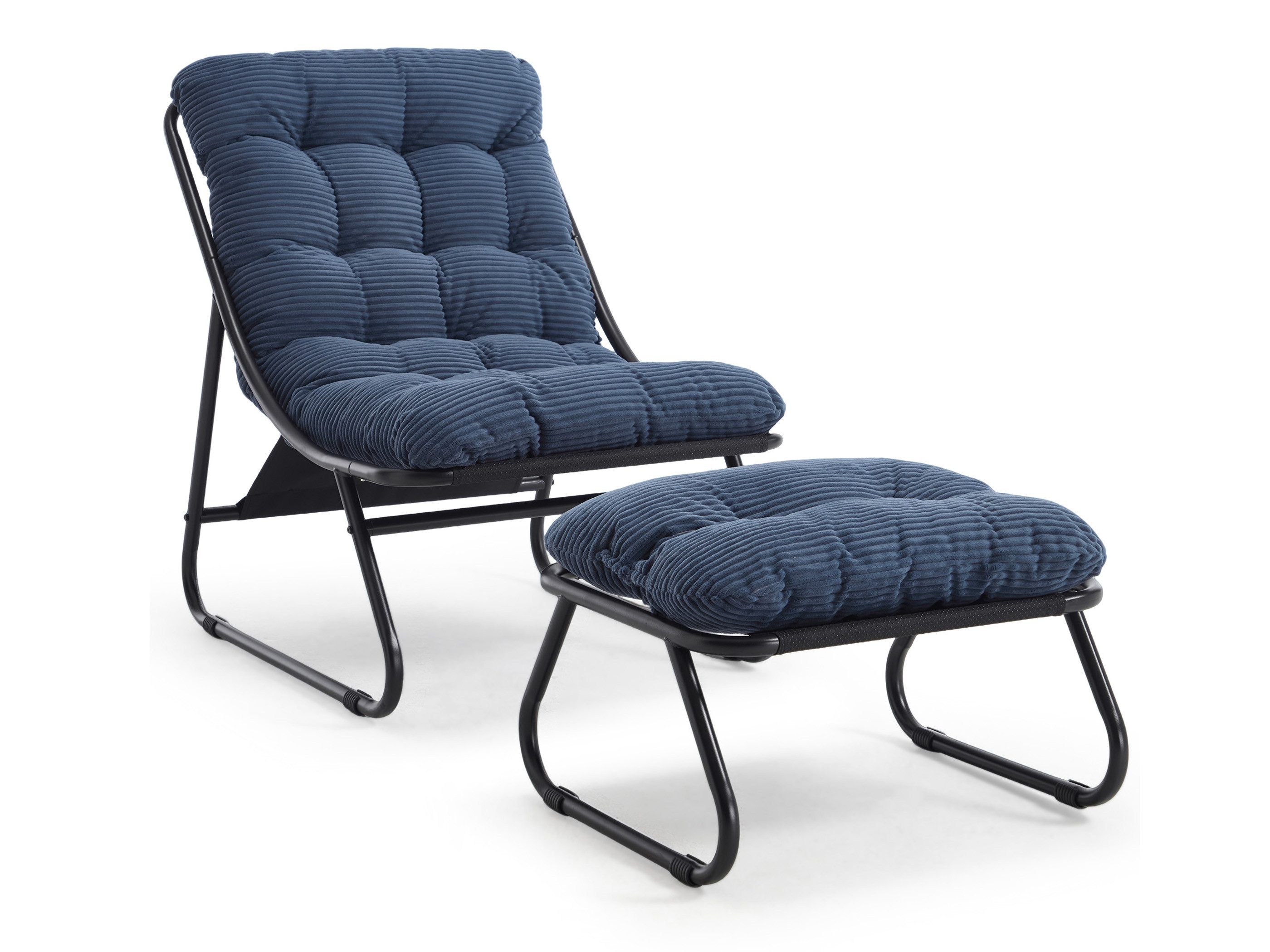 SeedWave Loungesessel mit Ottoman Liegestuhl Stahlgestell Gartenstuhl mit Trennbaren Pölster (bestehend aus Sessel und Hocker), Outdoor Terrassenstuhl für Garten usw. Außenbereich