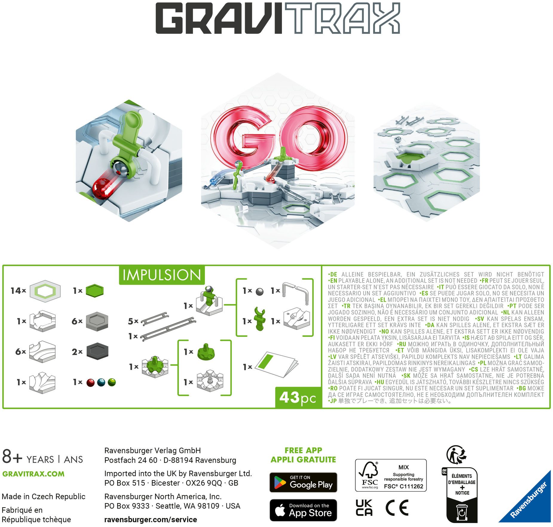 Ravensburger Kugelbahn-Bausatz GraviTrax BASE, GraviTrax GO Impulsion, Made in Europe