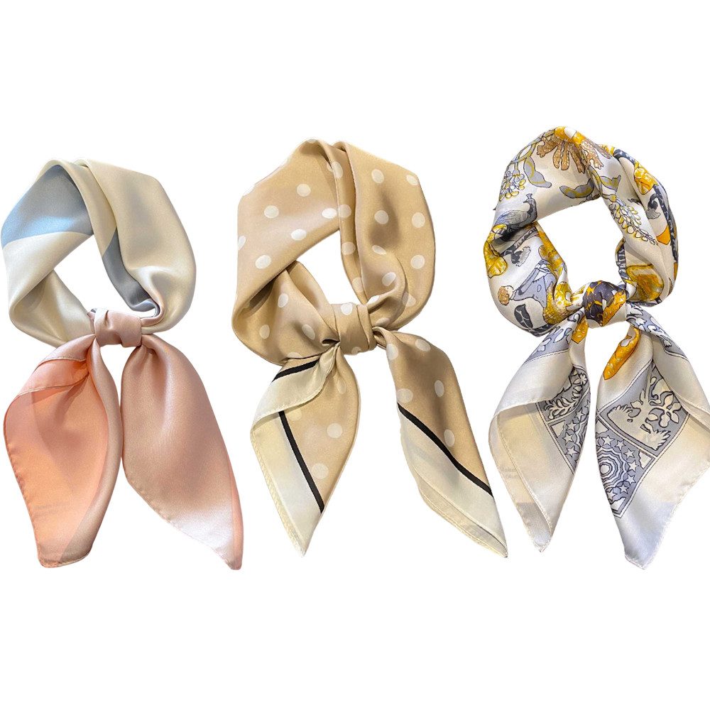 Zaewry Seidentuch Damen Seide Gefühl Schal Halstuch Schal Frauen Seidenschal, (3-St), Seidentuch Scarf Bandana Taschentuch Ansatz Handgelenk