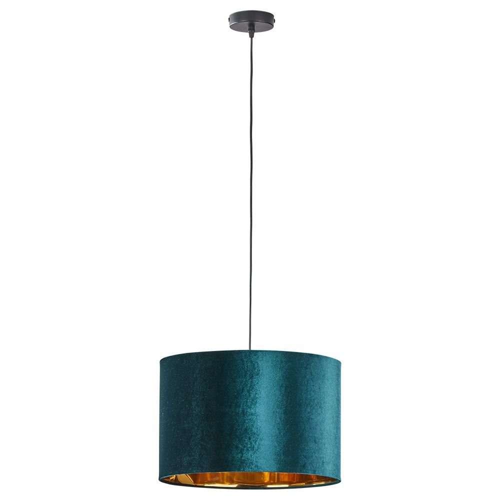 Licht-Erlebnisse Pendelleuchte VALASCO, ohne Leuchtmittel, Modern Stoff Ø  38 cm Grün Gold E27 Schlafzimmer Wohnzimmer