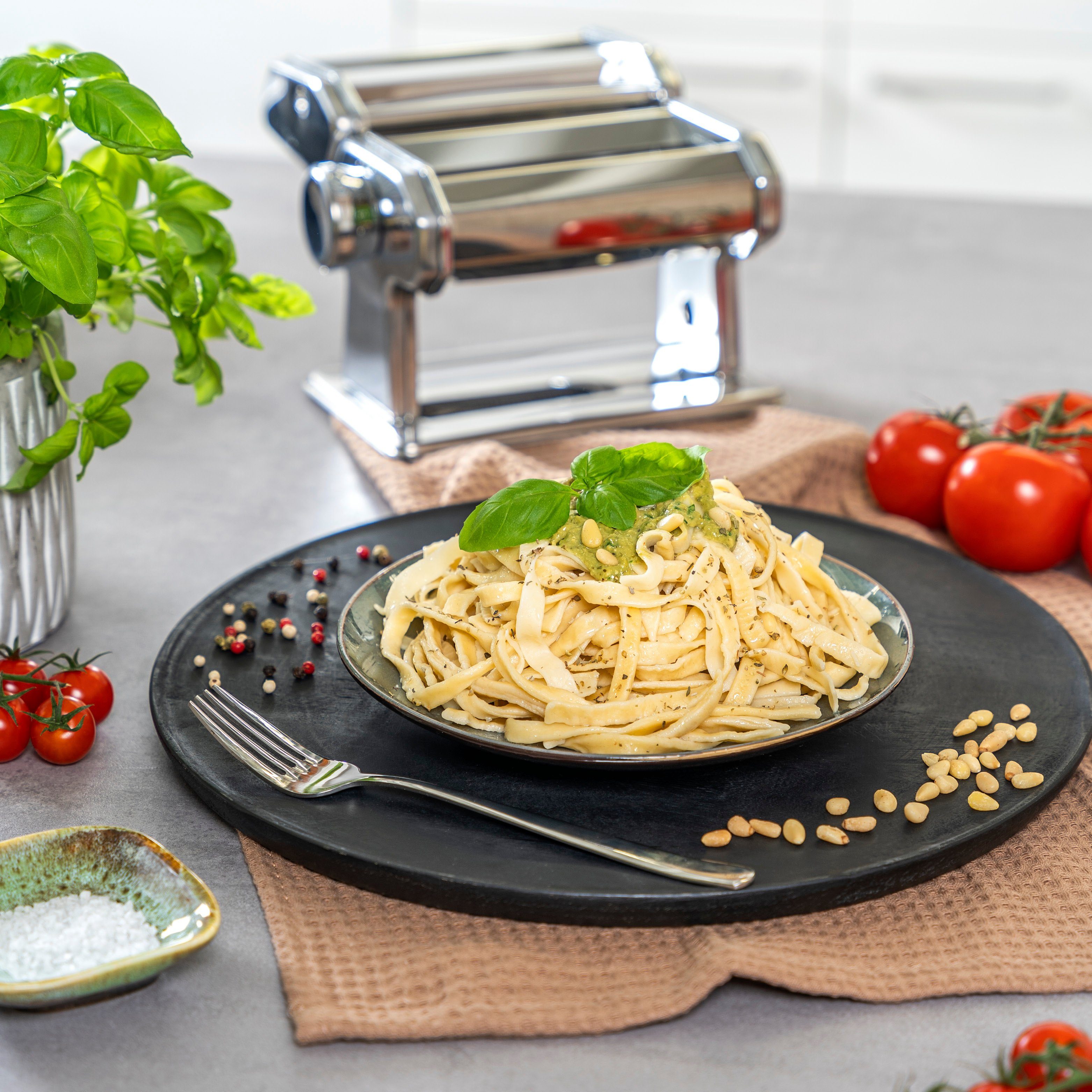 als Spaghetti, und Stufen, Lasagne für Nudeltrocker 7 Pasta Nudelmaschine Edelstahl inkl. Set, bremermann