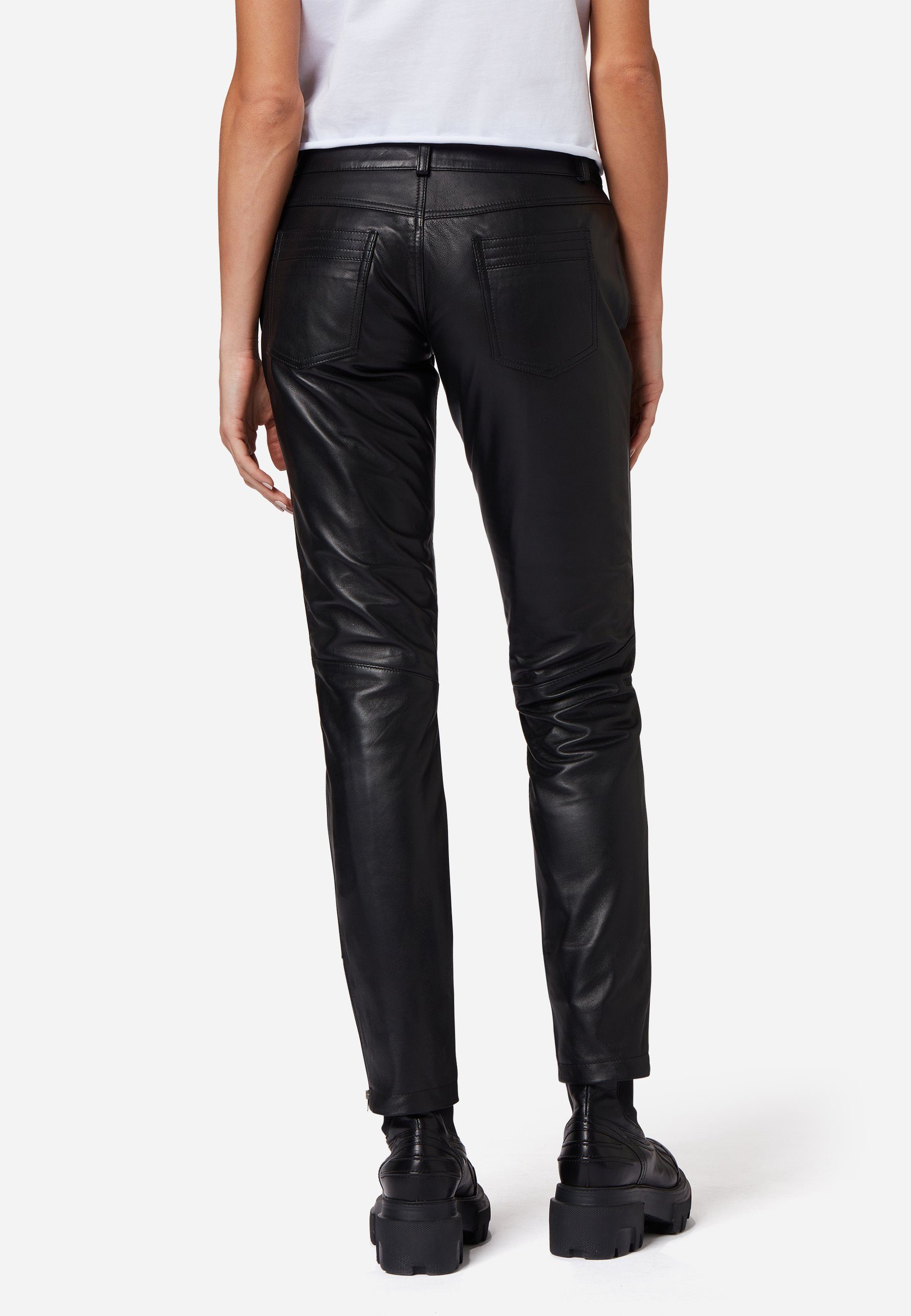 RICANO Lederhose Tally Pant Low Waist Lederhose mit Raffungen