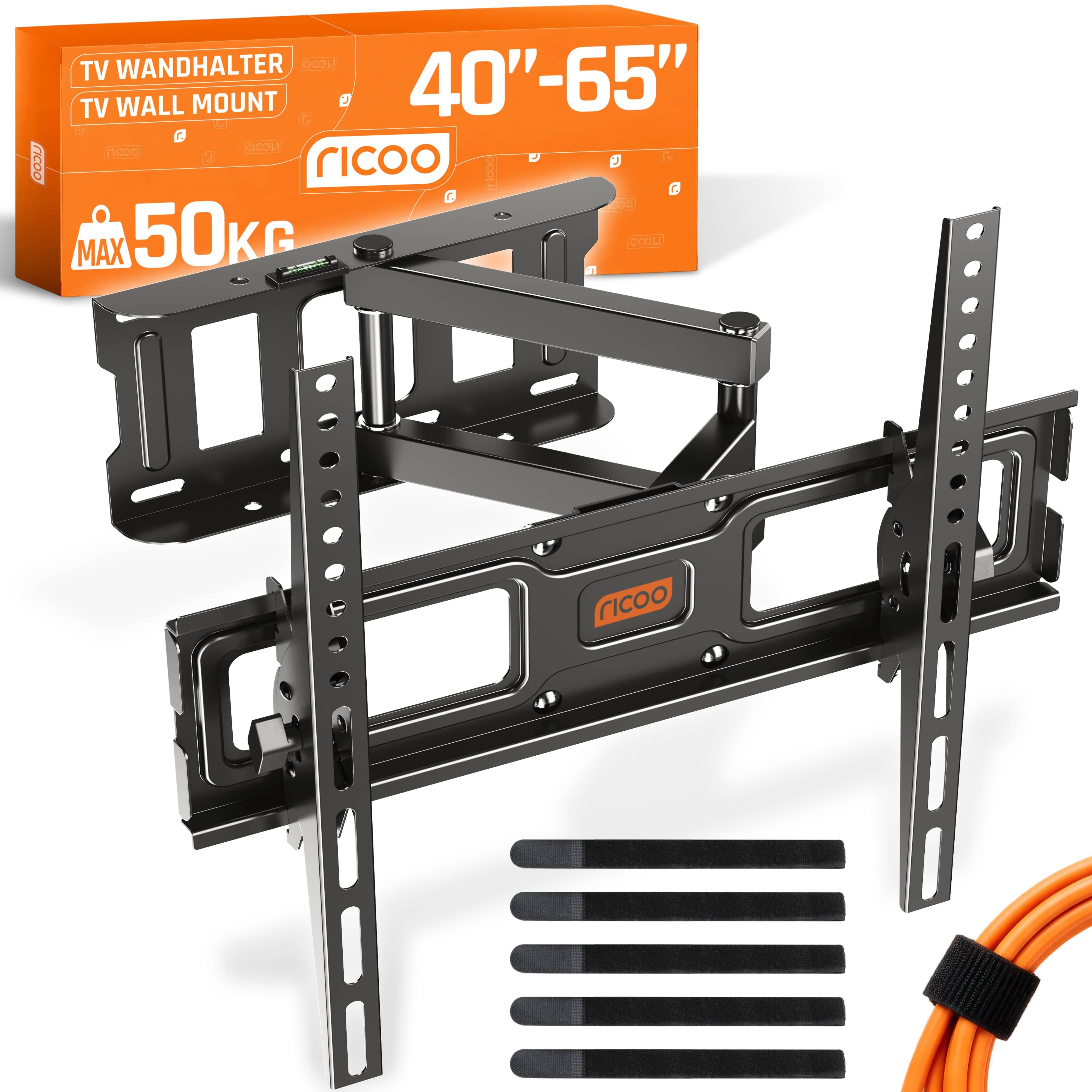 RICOO TV-Wandhalterung Wandhalterung TV 55 Zoll 32 Zoll bis 65 Zoll max 50Kg schwenkbar S6144, (bis 65 Zoll, VESA 200x200 bis 400x400, 1-tlg., ausziehbar neigbar 31" 43" 48" 50" 55" 60" 65" drehbar Halterung, bis 15° Neigung, bis zu 180° Schwenkung Fernse