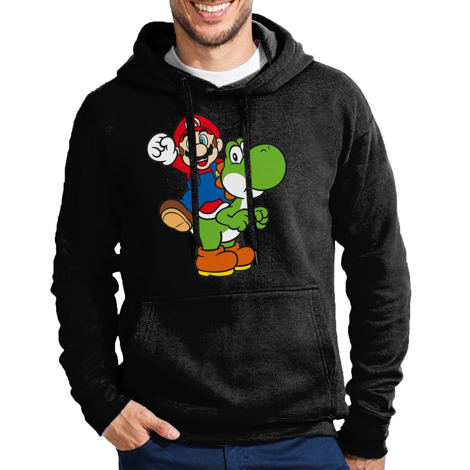 Luigi Konsole & Blondie Kaputze & Yoshi Mario Schwarz Super Retro Herren Nintendo Brownie Hoodie mit