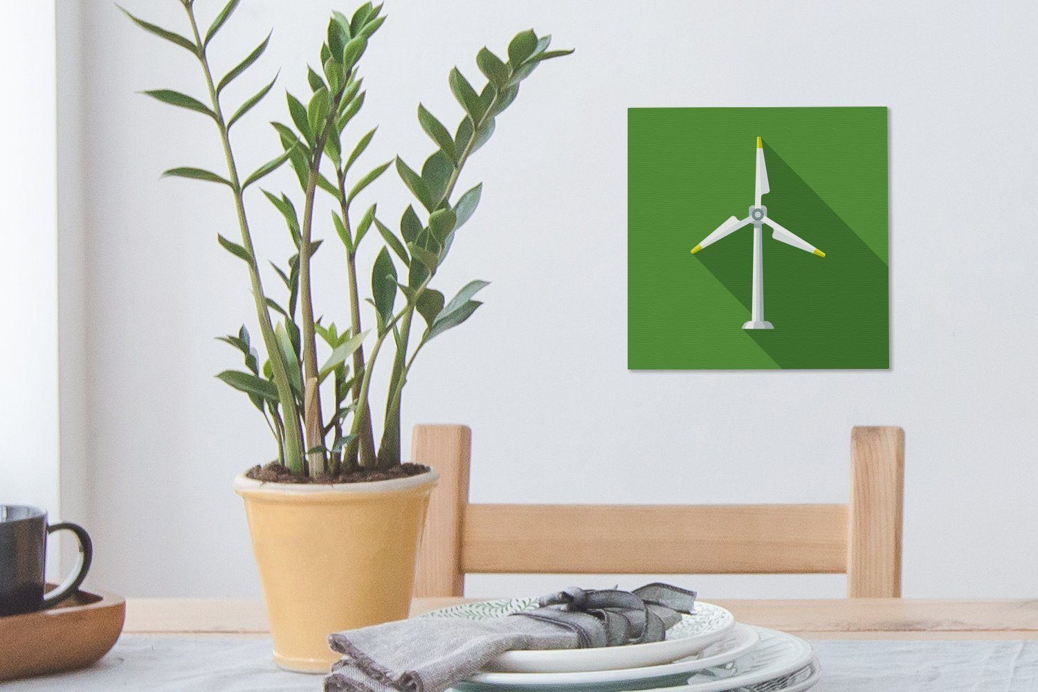 grünem Leinwandbild Eine Bilder Wohnzimmer Windmühle einsamen auf Illustration Schlafzimmer Leinwand (1 St), Hintergrund, OneMillionCanvasses® einer für