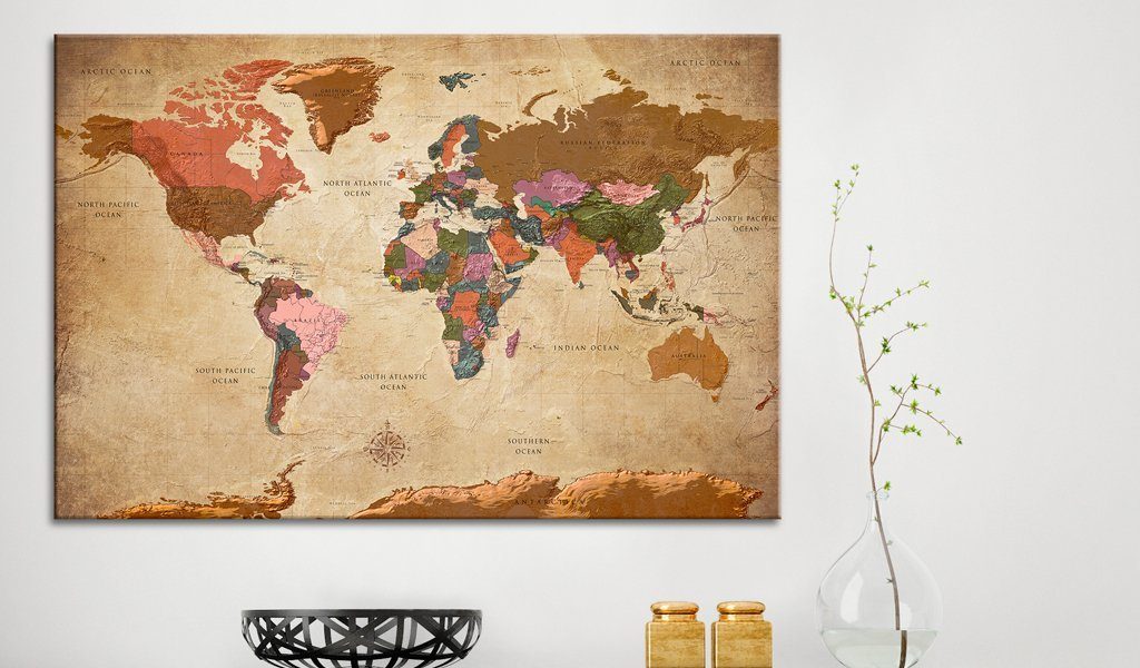 Artgeist Pinnwand World Map: Brown Elegance [Cork Map