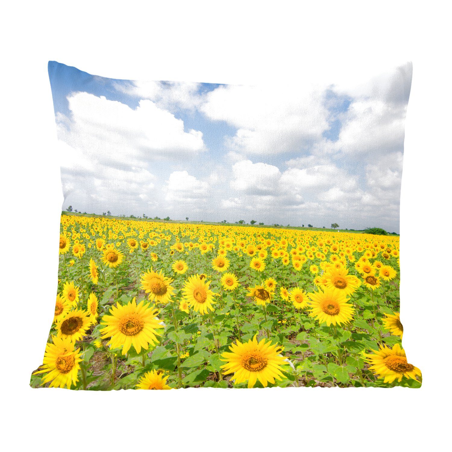 MuchoWow Dekokissen Sonnenblumen - Blumen - Wolken - Natur - Gelb - Landschaft, Zierkissen mit Füllung für Wohzimmer, Schlafzimmer, Deko, Sofakissen