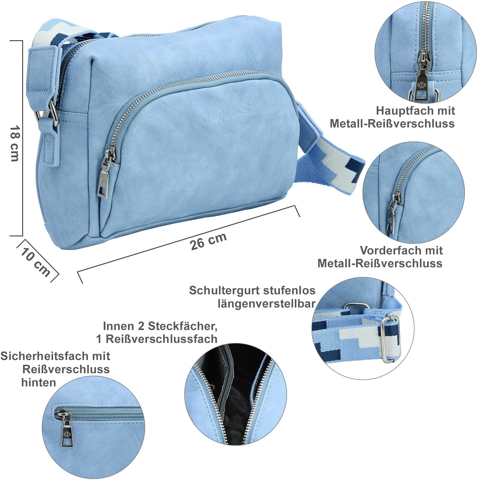 J JONES JENNIFER JONES Schultertasche Modische Damen Umhängetasche – Crossbody Bag mit gewebtem Schultergurt