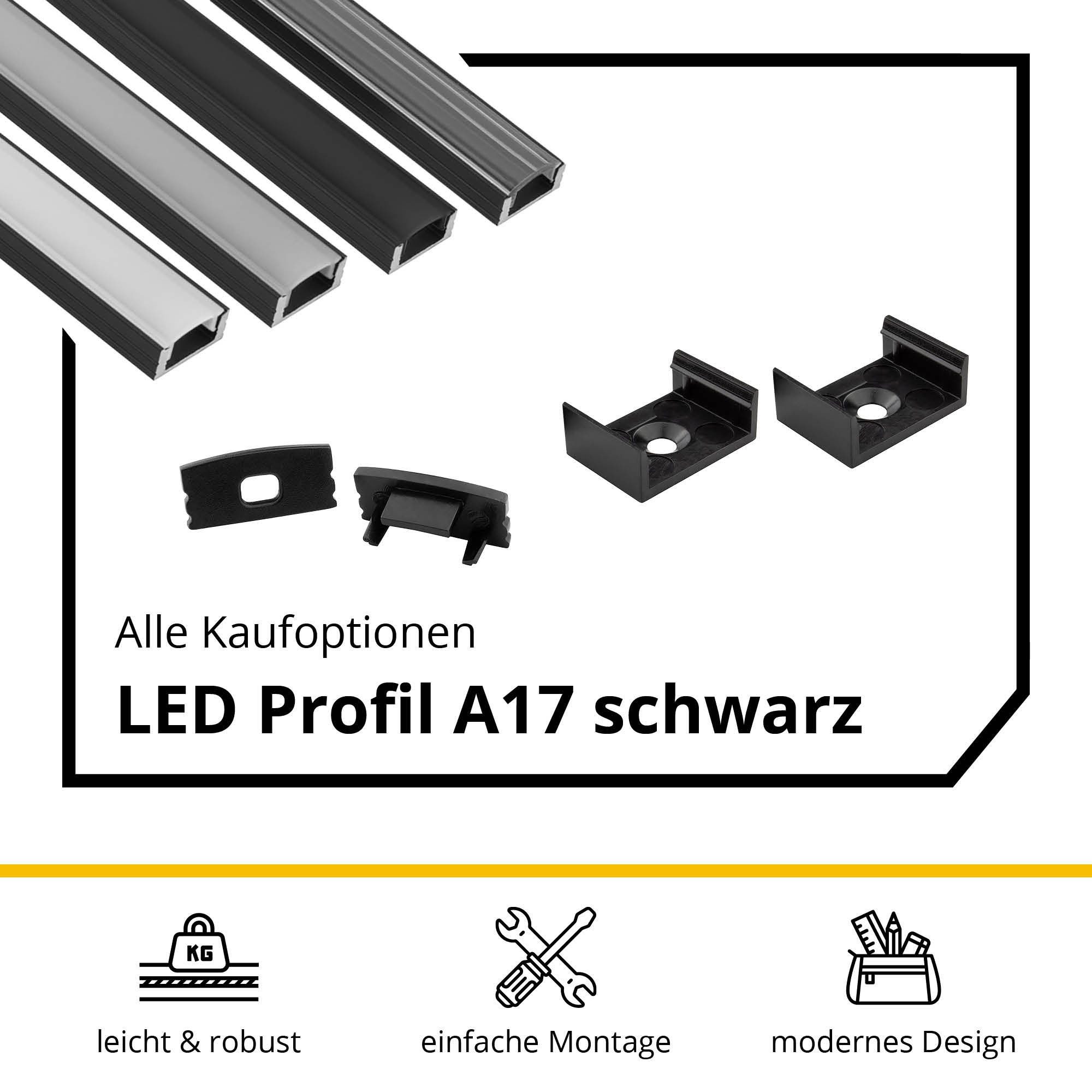 tktrading24 LED-Stripe-Profil A17 LED Aluprofil Schwarz mit Abdeckung - Premium LED-Profil